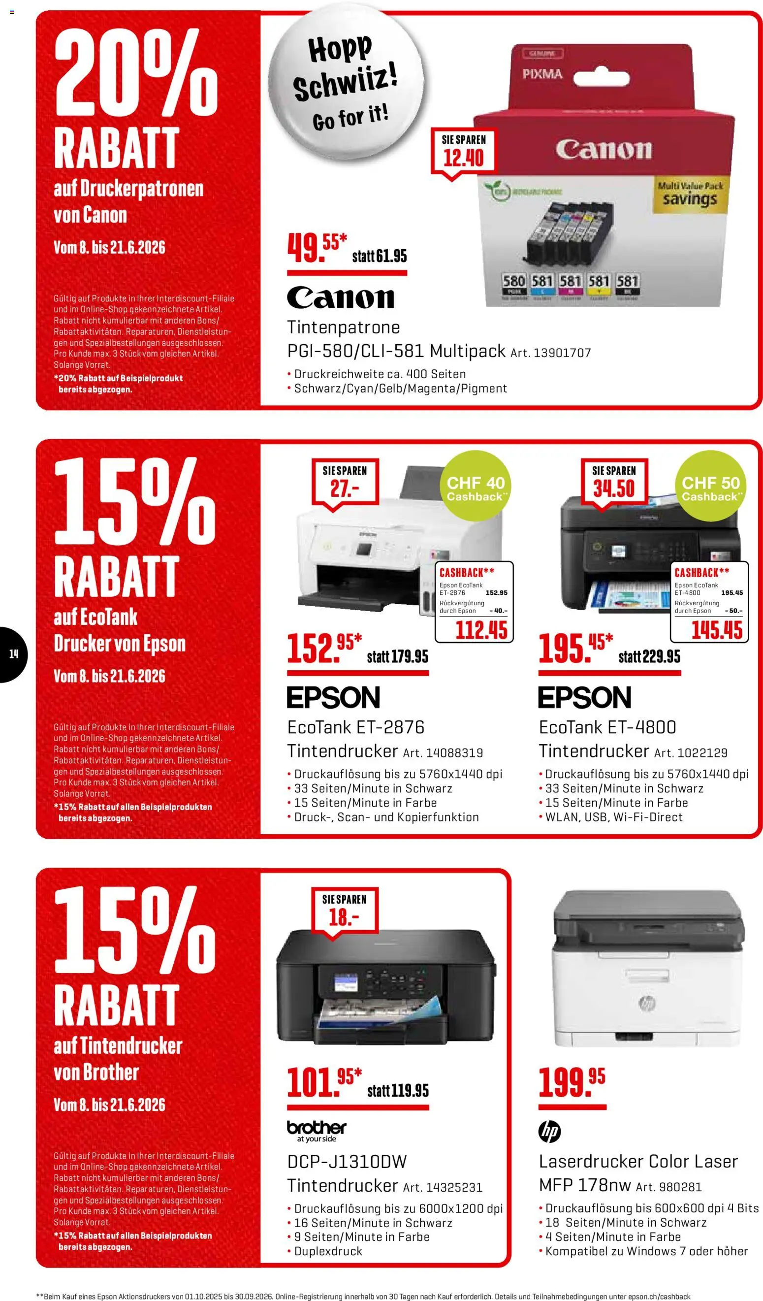 Interdiscount aktionen – gültig ab 08.06.2026 | Seite: 14 | Produkte: Laserdrucker, Drucker, Epson