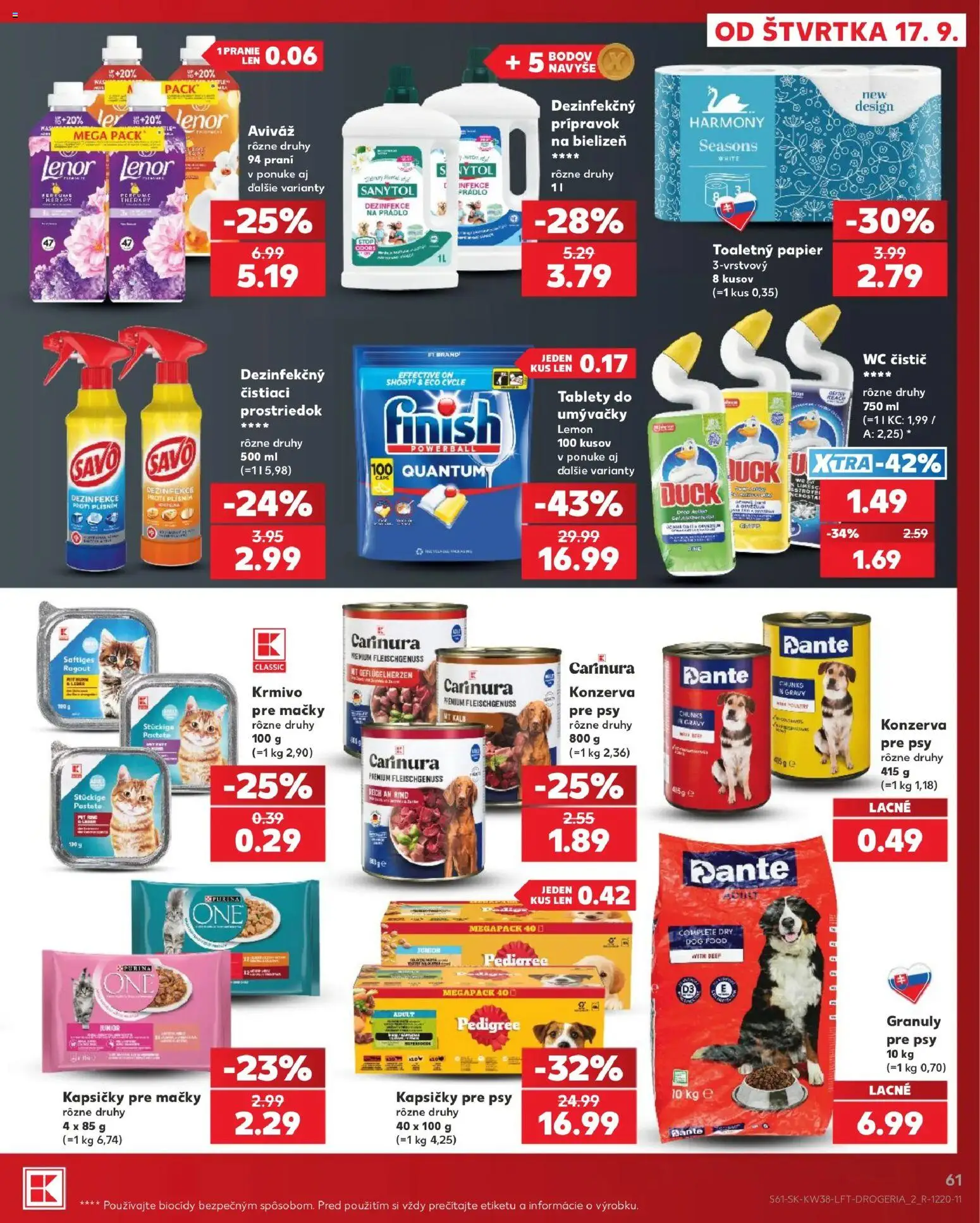 Kaufland SK akciós ujság - amely érvényes a következő dátumtól: 2026.09.17. | Oldal: 61 | Termékek: Lenor, Pedigree, WC, Finish
