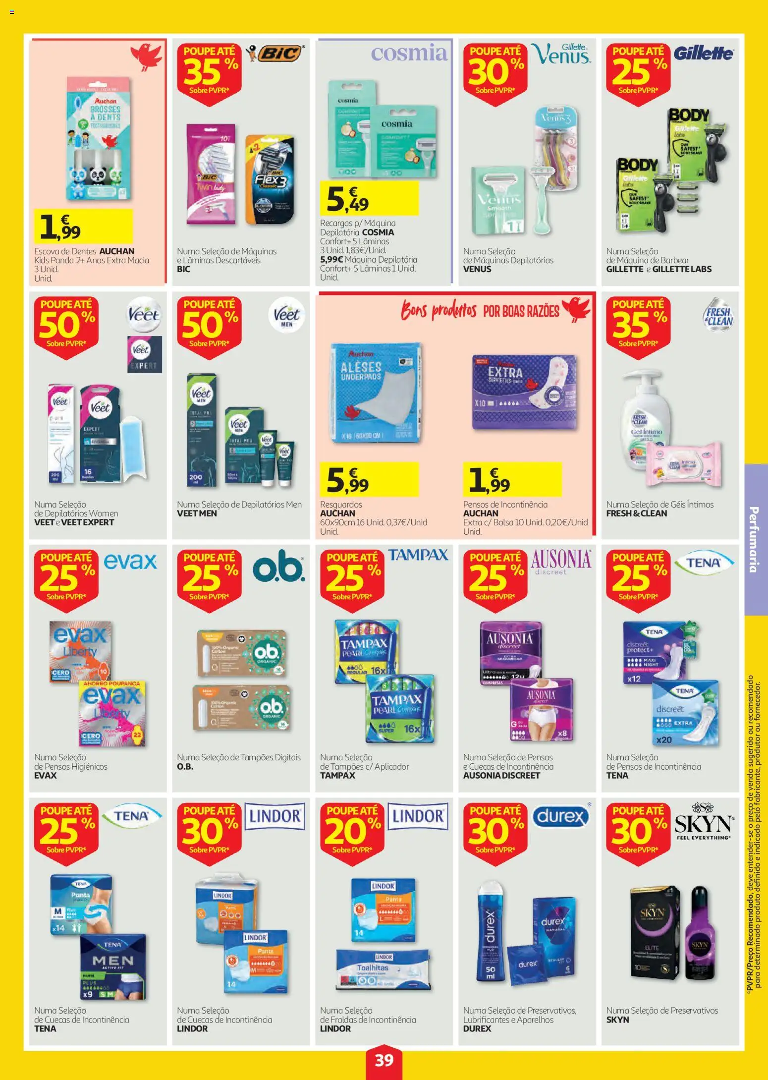 Auchan folheto │ válido de 03/09/2026 | Página: 39 | Produtos: Fraldas, Máquina de barbear, Preservativos, Lindor