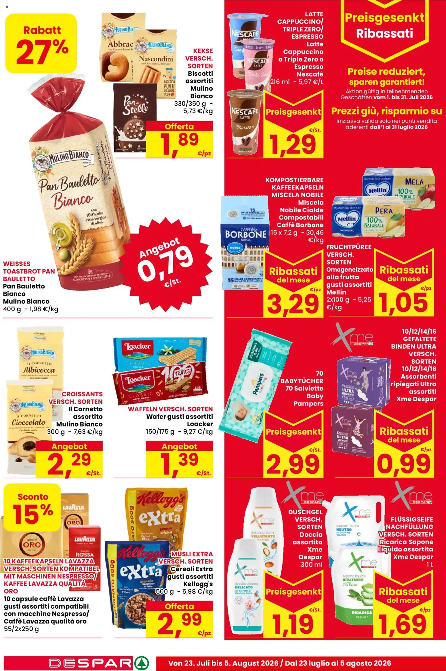 Volantino Despar del 23/07/2026 | Pagina: 12 | Prodotti: Sapone, Cornetto, Latte, Cacao