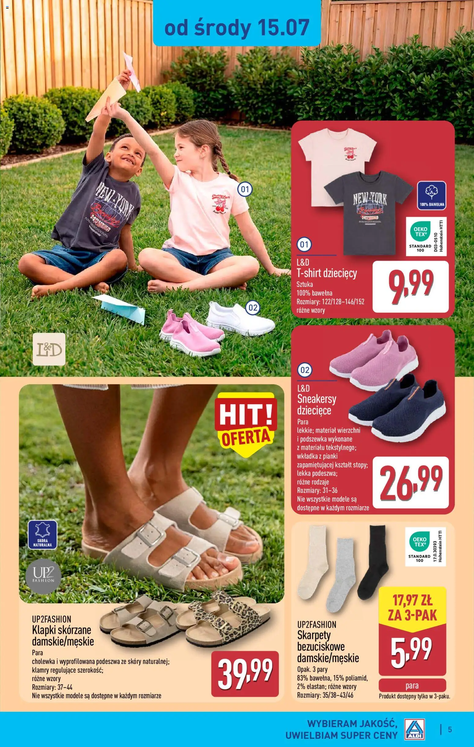 Aldi gazetka - Hity od Środy i od Soboty od 15.07.2026 | Strona: 5 | Produkty: Skarpety, Klapki, Pianki