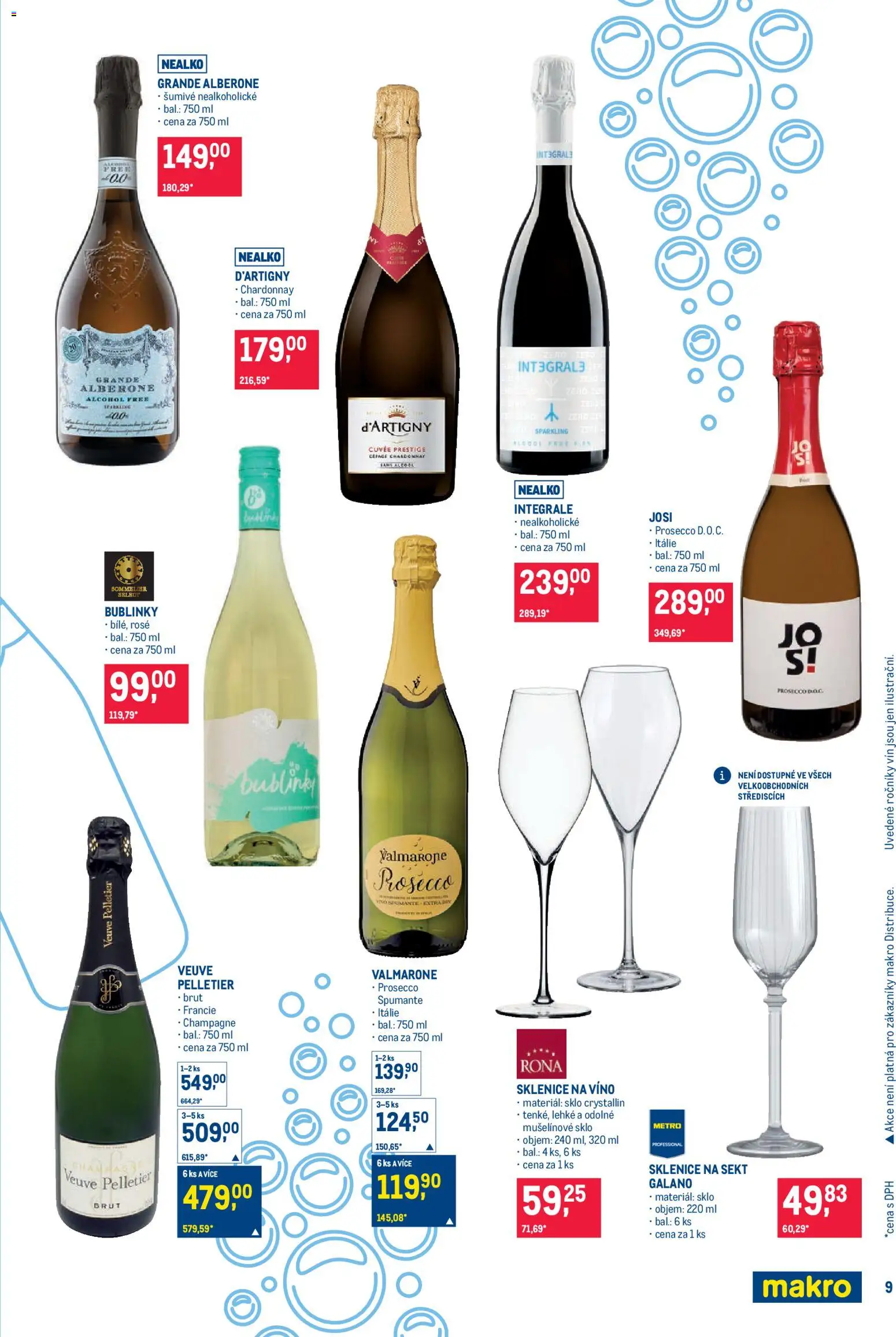 Makro leták - Pro milovníky jídla od 15.07.2026 | Strana: 9 | Produkty: Víno, Sklenice na sekt, Champagne, Sklenice