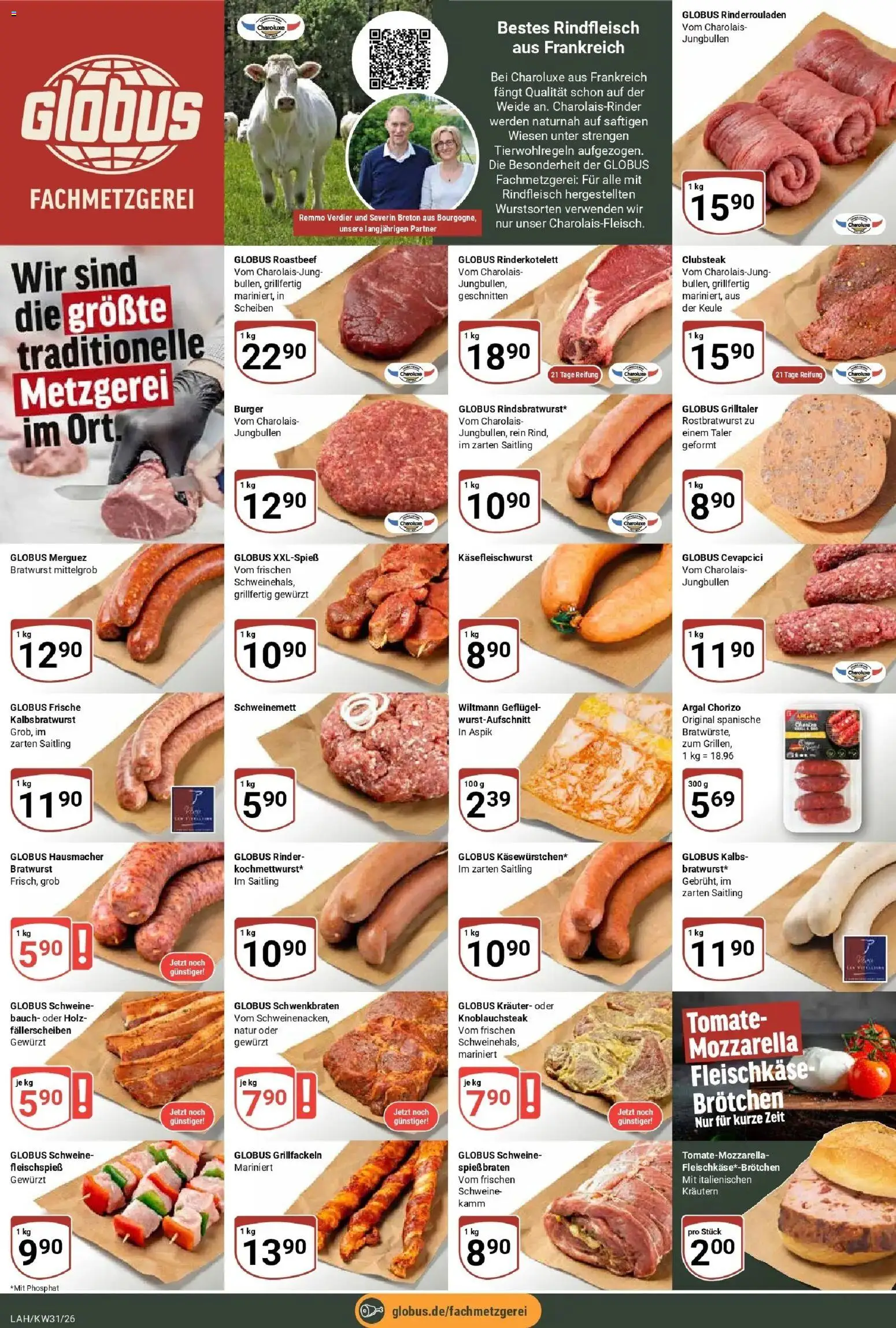 Globus Prospekt Lahnstein – gültig ab 27.07.2026 | Seite: 8 | Produkte: Rinderrouladen, Bratwurst, Burger, Roastbeef
