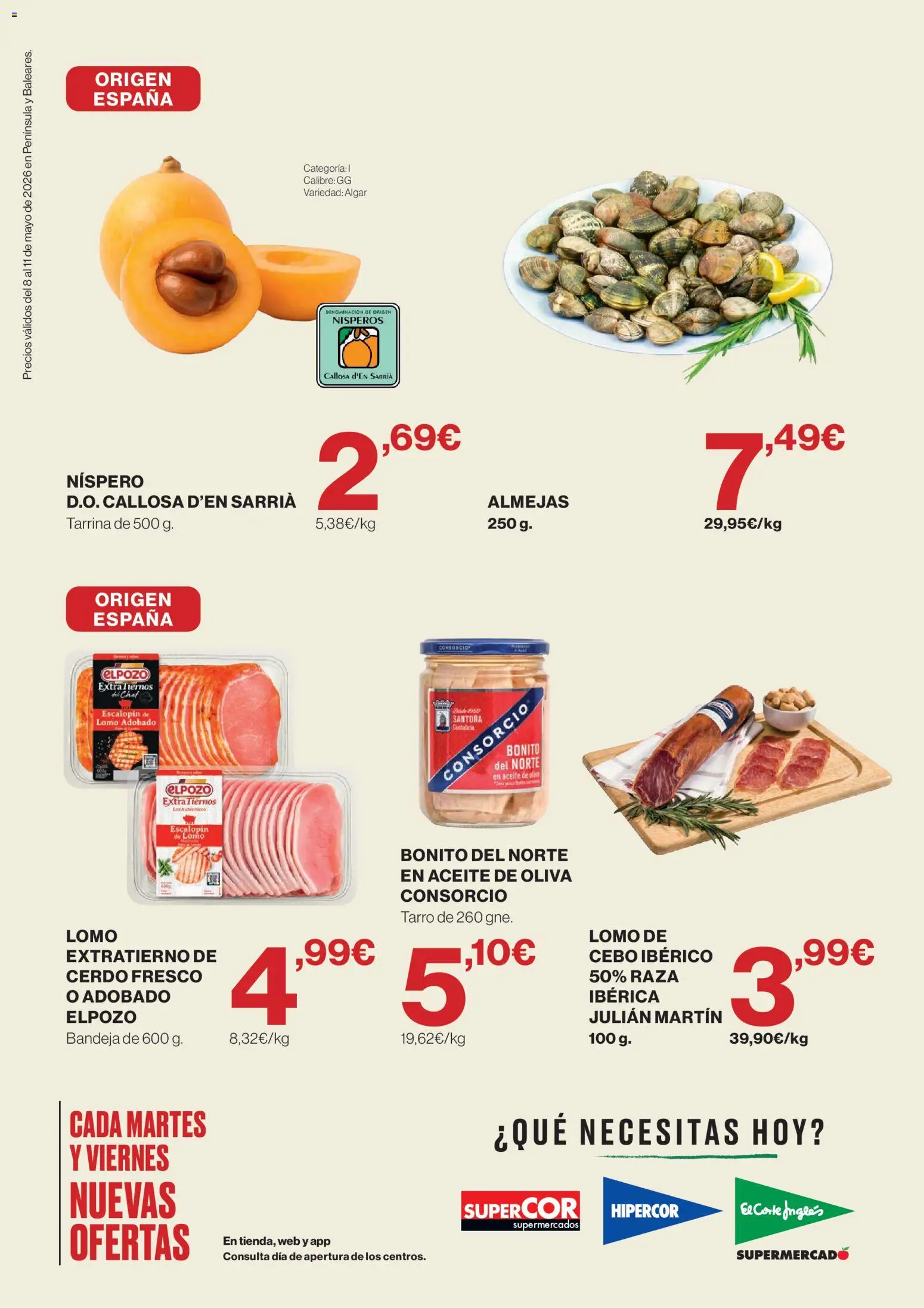 Hipercor Solo 3 días │ válido desde el 08.05.2026 | Página: 2 | Productos: Aceite, Cerdo, Aceite de oliva, Bandeja
