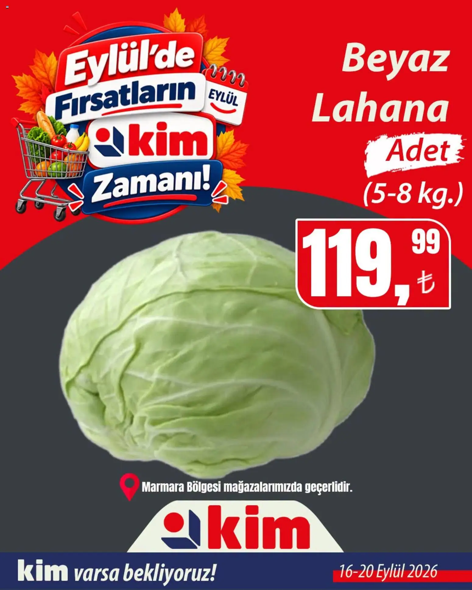Kim Market - Sebze ve meyve - 16 Eylül 2026 tarihinden itibaren geçerlidir | Sayfa: 8 | Ürünler: Lahana