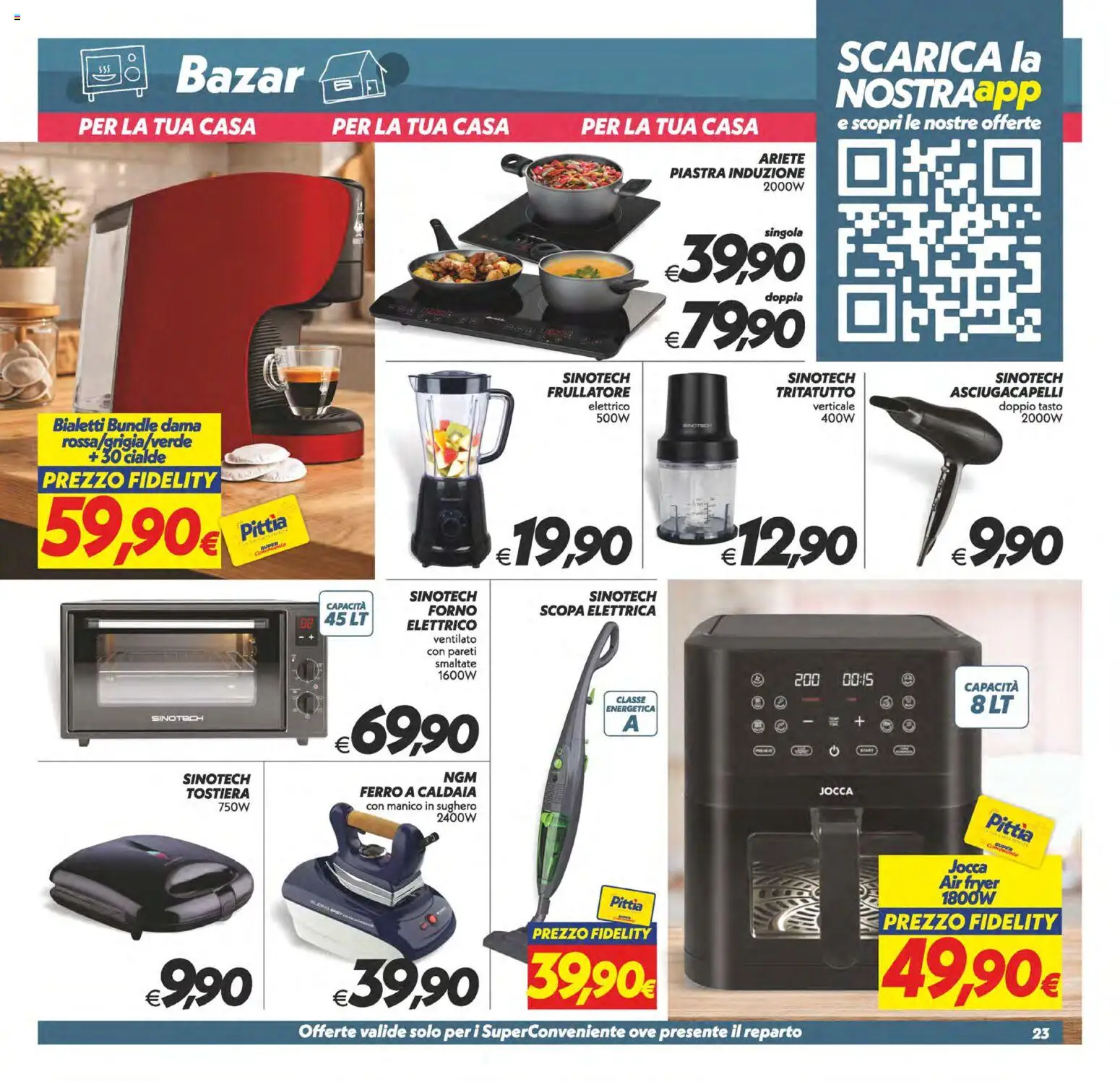 Volantino SuperConveniente del 08.05.2026 | Pagina: 23 | Prodotti: Scopa elettrica, Frullatore, Forno, Asciugacapelli