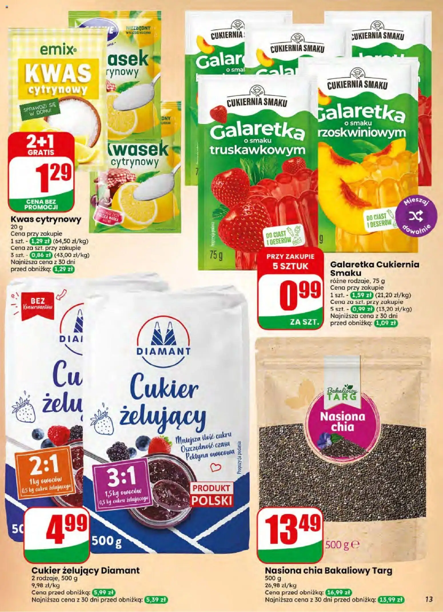 Dino gazetka od 08.07.2026 | Strona: 13 | Produkty: Galaretka, Cukier żelujący, Nasiona chia, Cukier