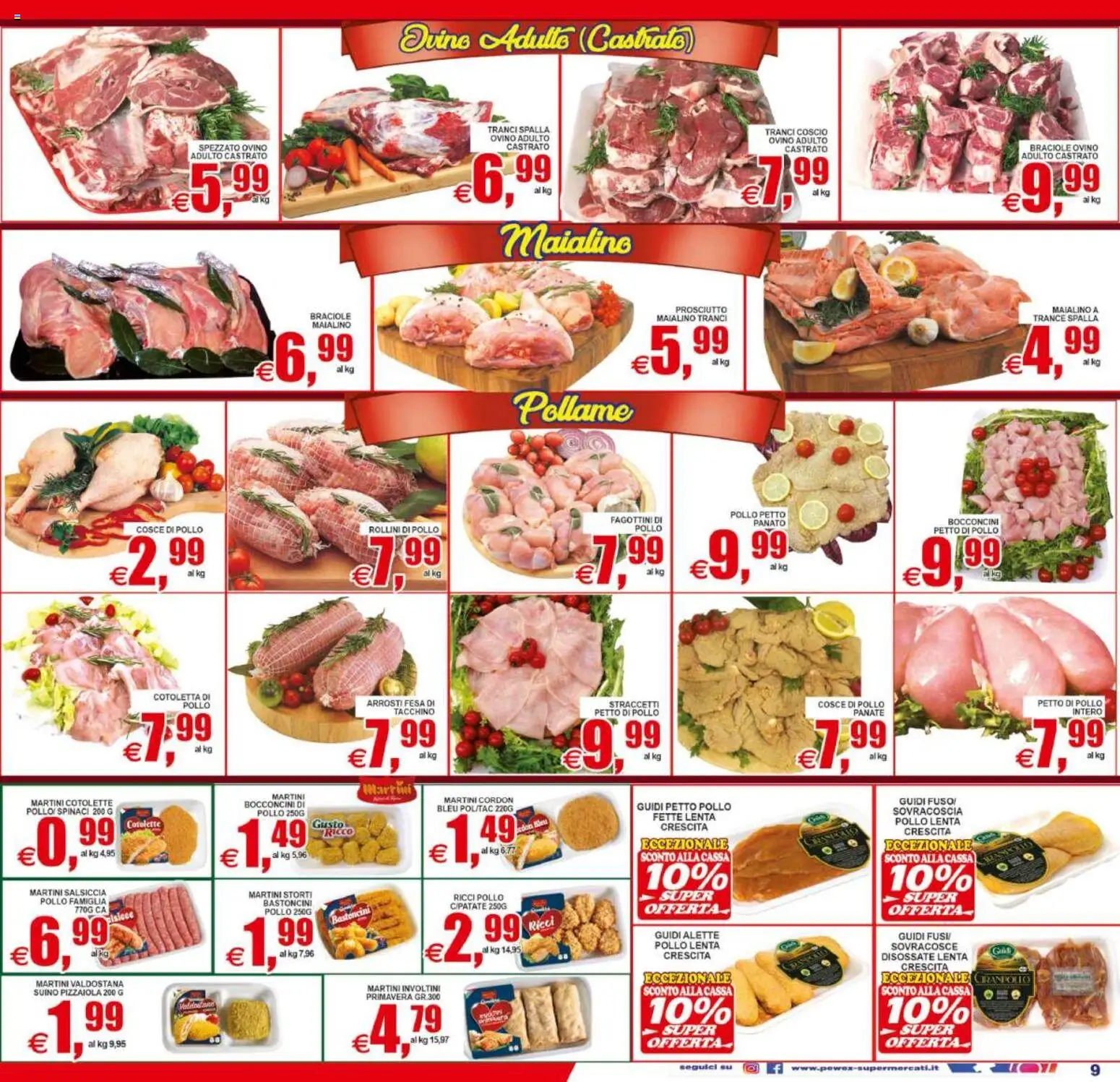 Volantino Pewex del 01/07/2026 | Pagina: 9 | Prodotti: Petto di Pollo, Prosciutto, Ovino, Cosce di pollo