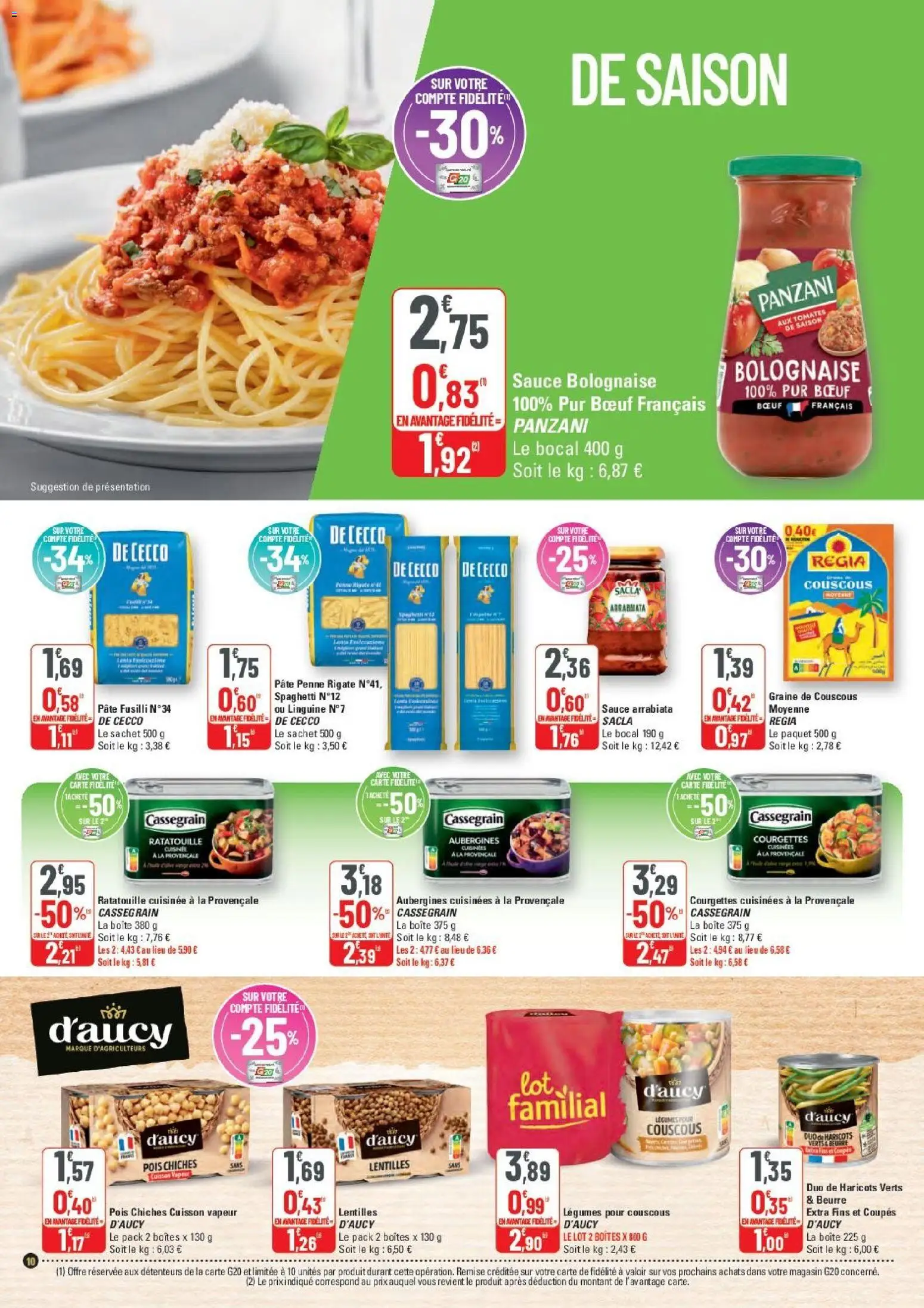 {H1} | Page: 10 | Produits: Spaghetti, Haricots verts, Sauce bolognaise, Cassegrain