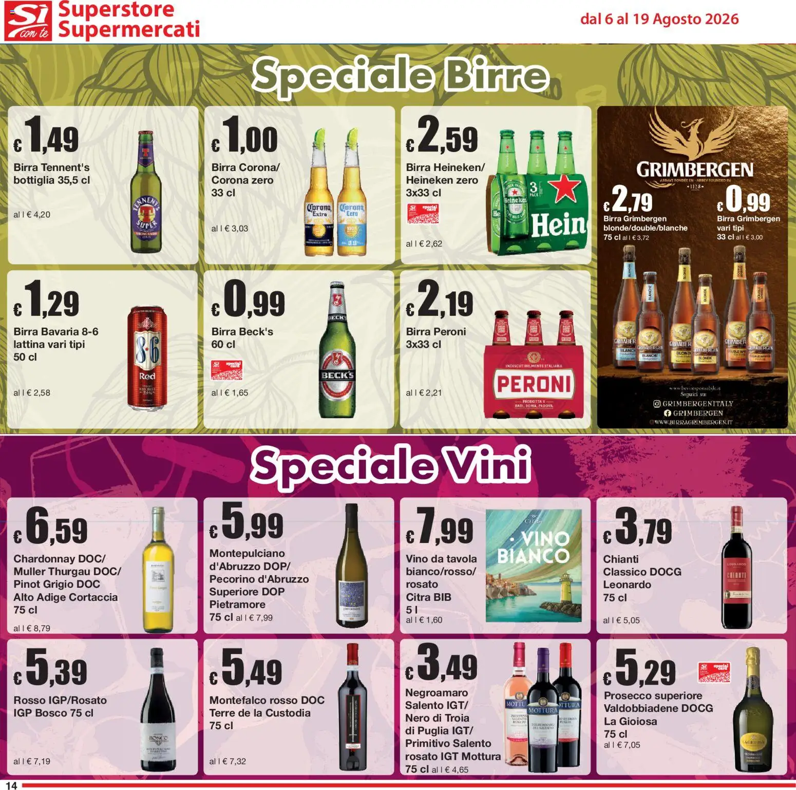 Volantino Sì con Te del 06/08/2026 | Pagina: 14 | Prodotti: Birra, Pasta, Heineken, Pecorino