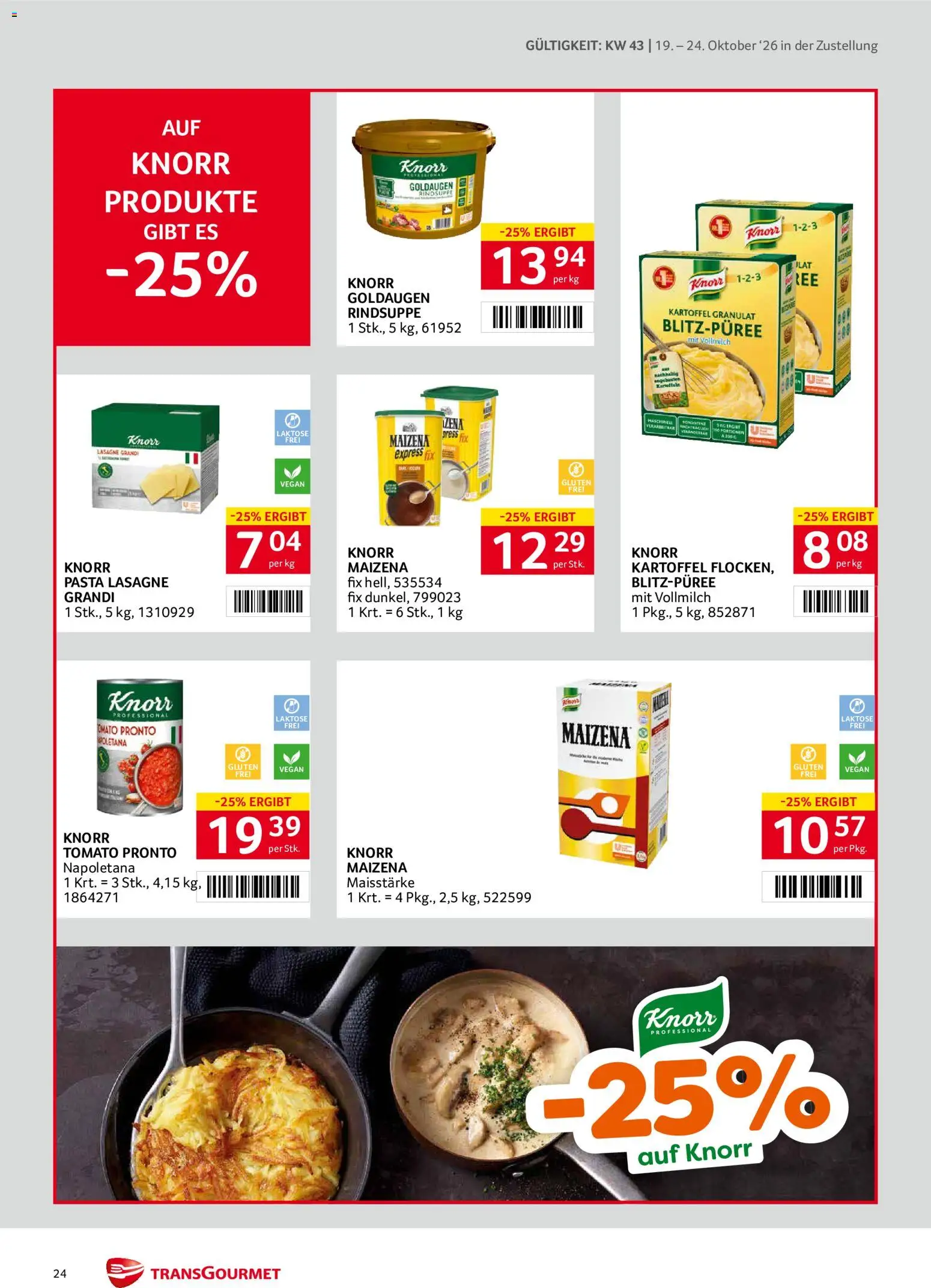 Transgourmet Flugblatt gültig ab 19.10.2026 | Seite: 24 | Produkte: Pasta, Vollmilch