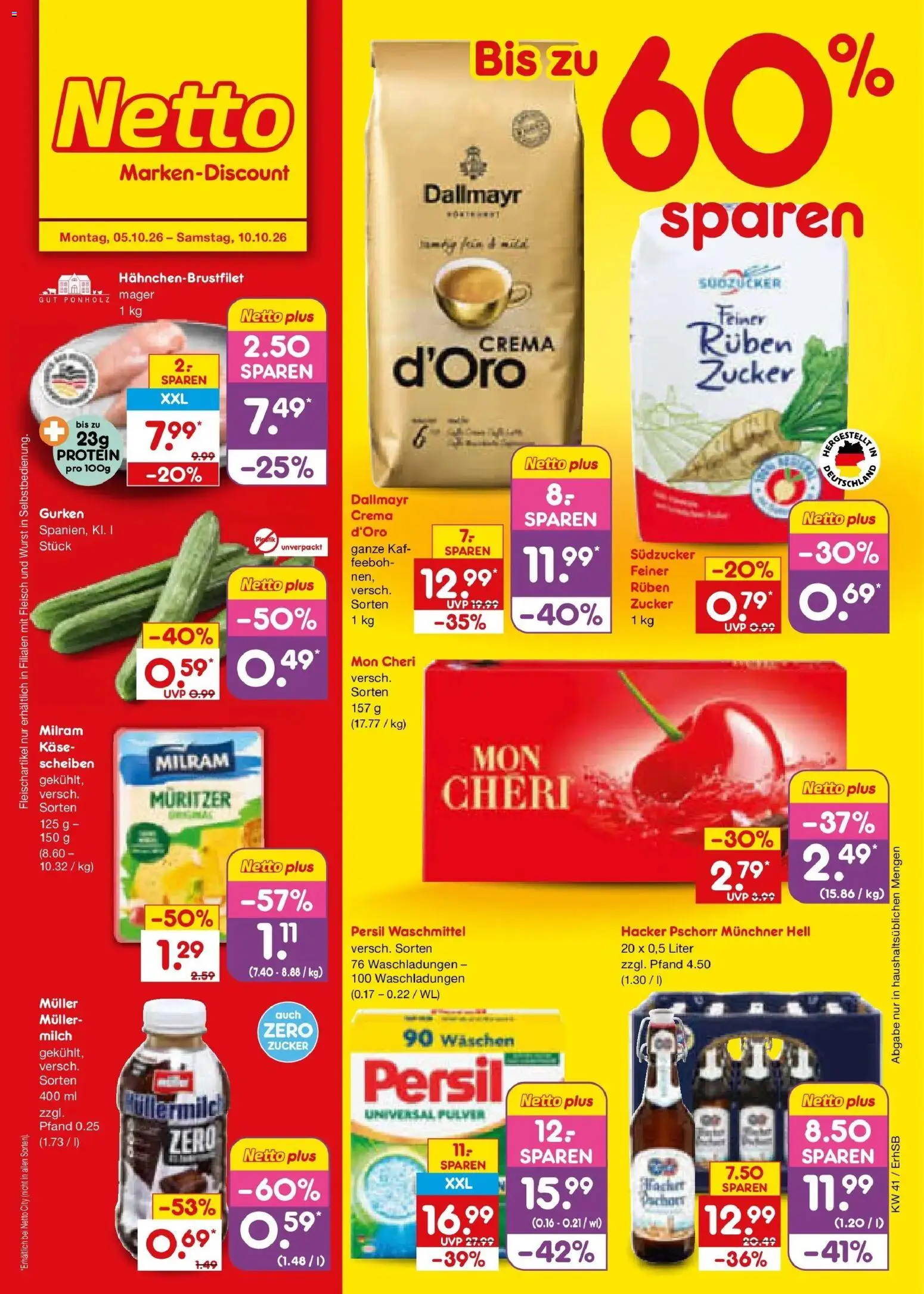 Netto Marken-Discount Prospekt München (ab 05.10.2026) » Angebote | Seite: 1 | Produkte: Milch, Milram, Fleisch, Persil