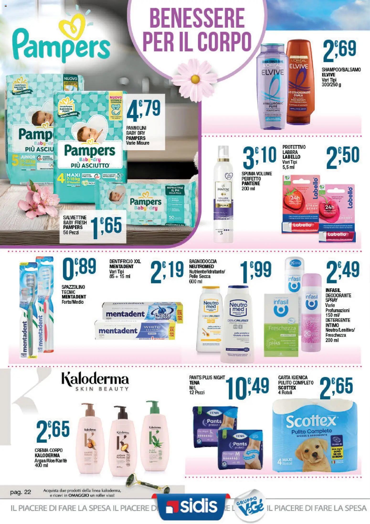 Volantino Sidis del 24/08/2026 | Pagina: 22 | Prodotti: Crema, Pannolini, Dentifricio, Spazzolino