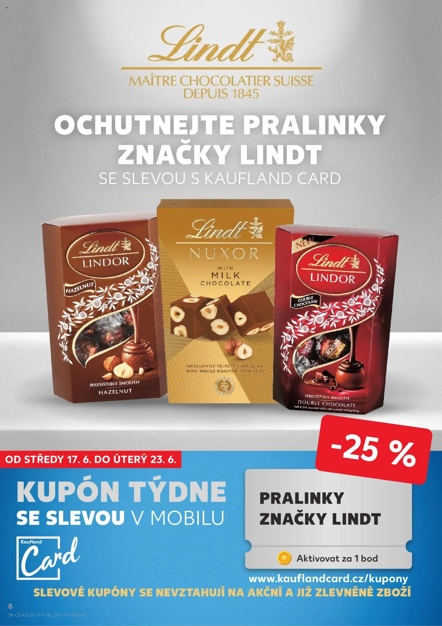 Kaufland leták - Praha 8 od 17.06.2026 | Strana: 8 | Produkty: Lindor, Lindt, Milk chocolate