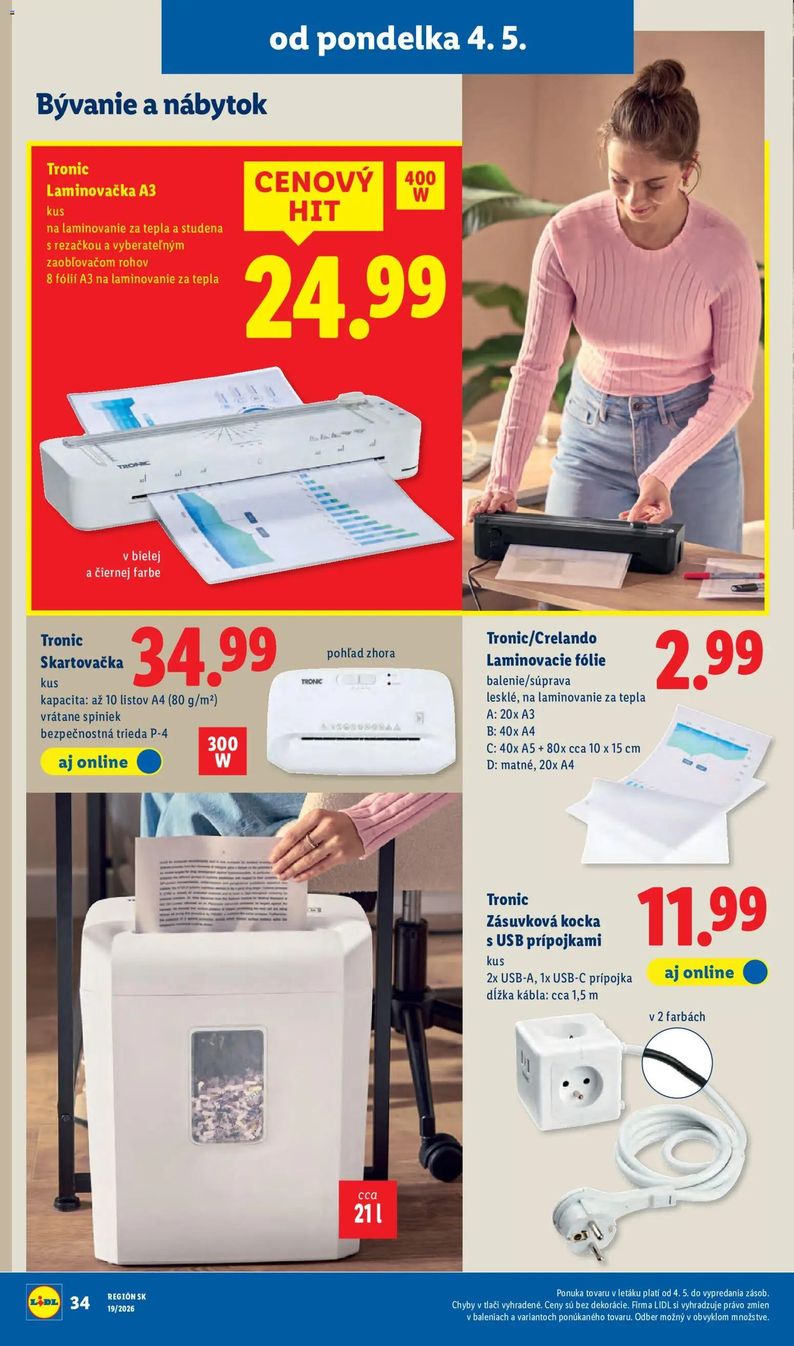 Nové Lidl akcie – leták je platný od 04.05.2026 | Strana: 50 | Produkty: Nábytok, Skartovačka, Laminovačka