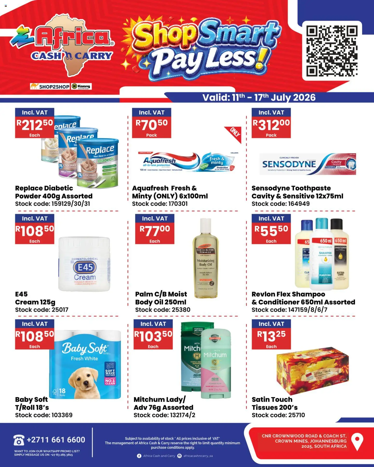New Africa Cash & Carry catalogue – valid from 11/07/2026 | Page: 2 | Products: Powder, Stock, Toothpaste, Tissues