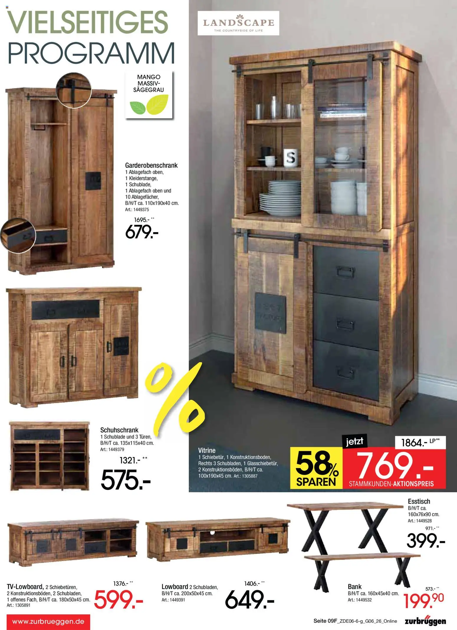 Zurbrüggen Mega Sparpreise – gültig ab 08.06.2026 | Seite: 21 | Produkte: Lowboard, Vitrine, Garderobenschrank, Mango