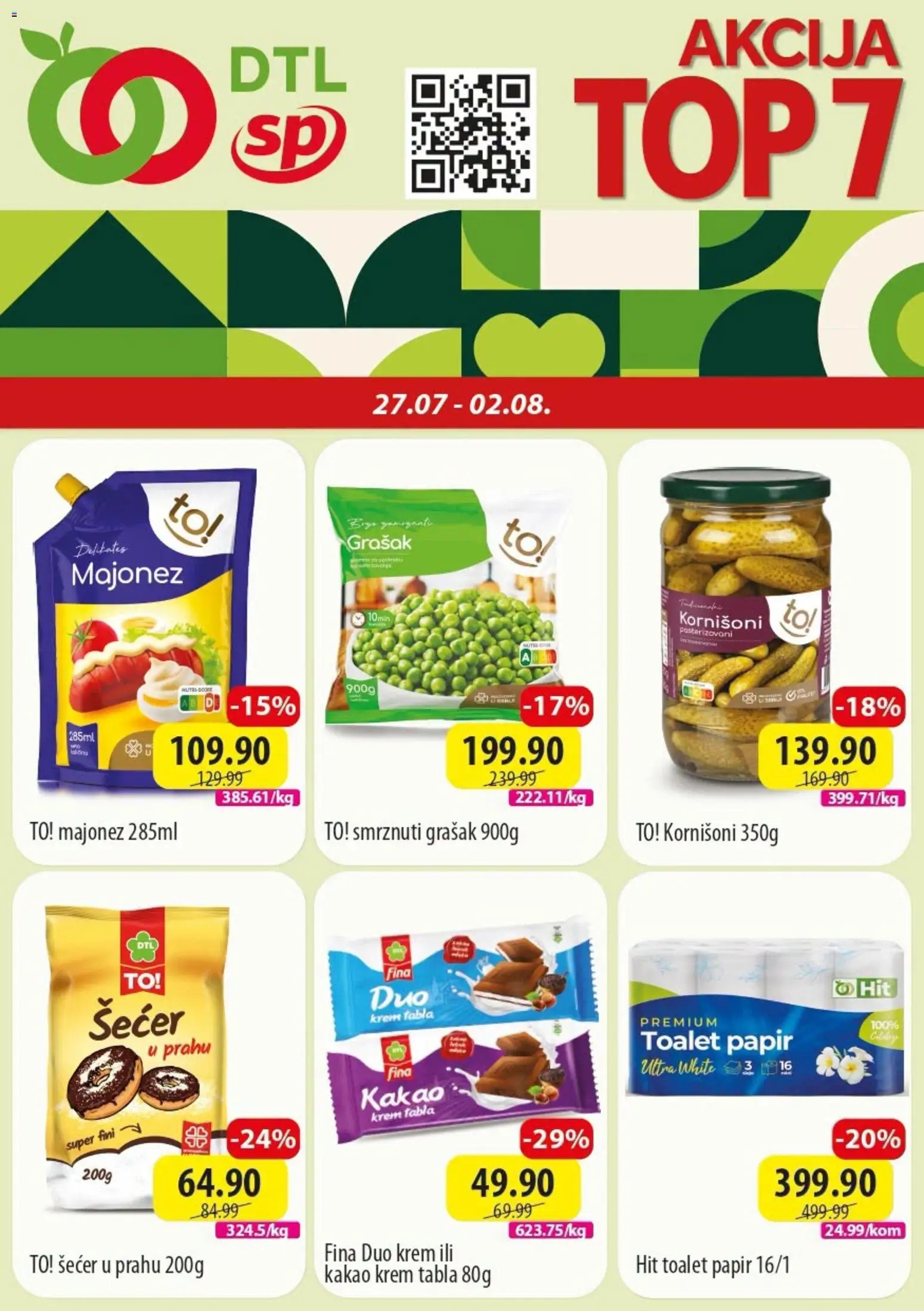 Senta Promet katalog - važi od 27.07.2026 | Strana: 1 | Proizvode: Majonez, Toalet papir, Kornišoni, Šećer u prahu