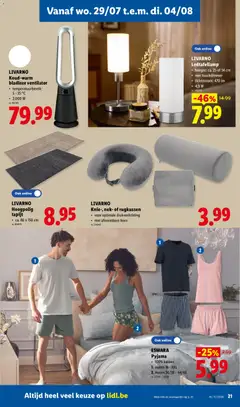 LIVARNO Koud-warm bladloze ventilator, temperatuurbereik: 5 - 35 °C, 2.000 W - Voorbeeld van een folder van Lidl, geldig van 27/07/2026 | Pagina: 21 | Producten: Ventilator, Tapijt, Lamp, Pyjama