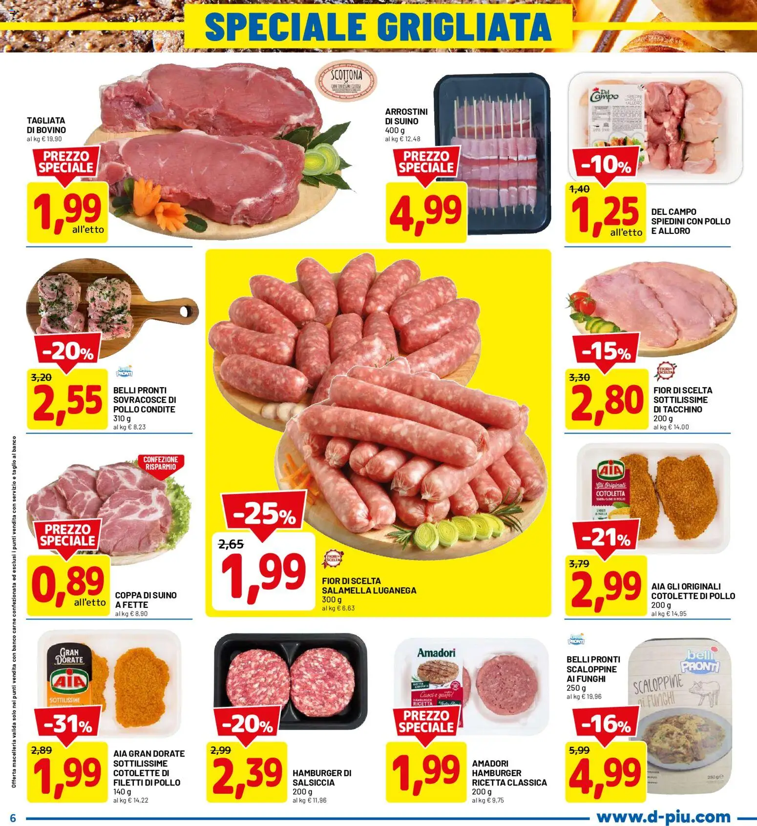 Volantino D Più del 25.05.2026 | Pagina: 6 | Prodotti: Pollo, Tacchino, Funghi, Hamburger