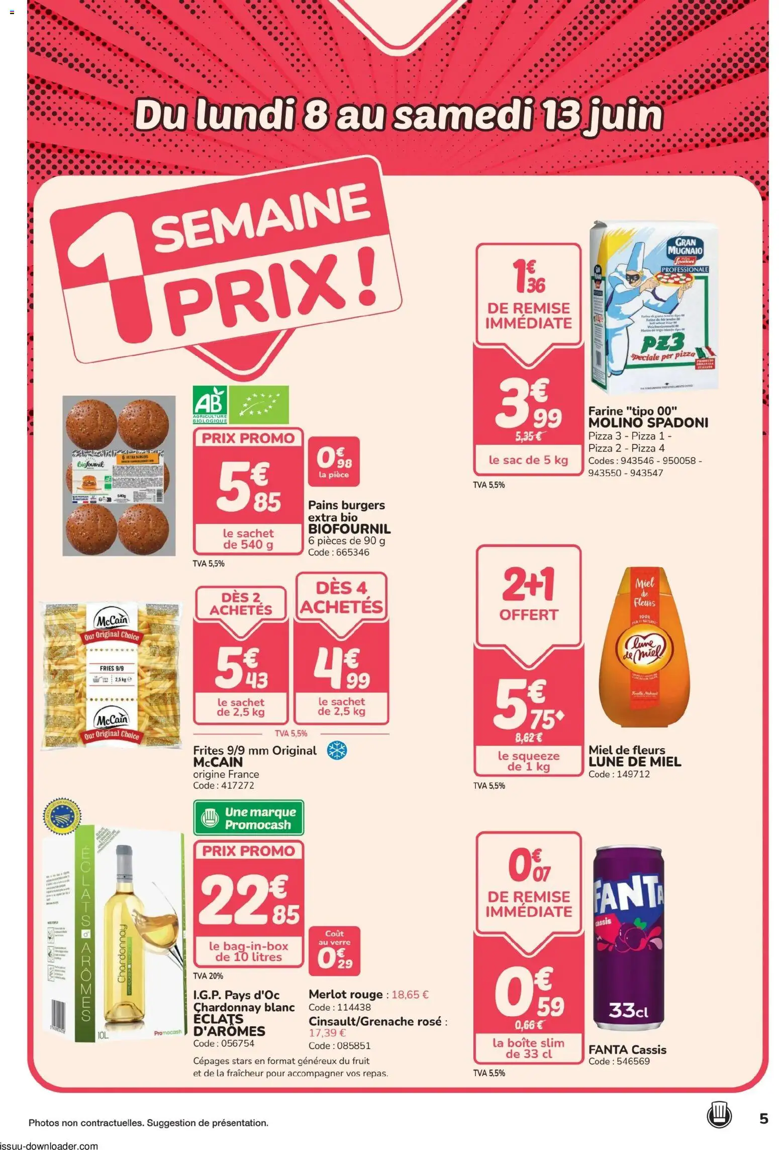 {H1} | Page: 5 | Produits: Sac, Frites, Miel, Pizza