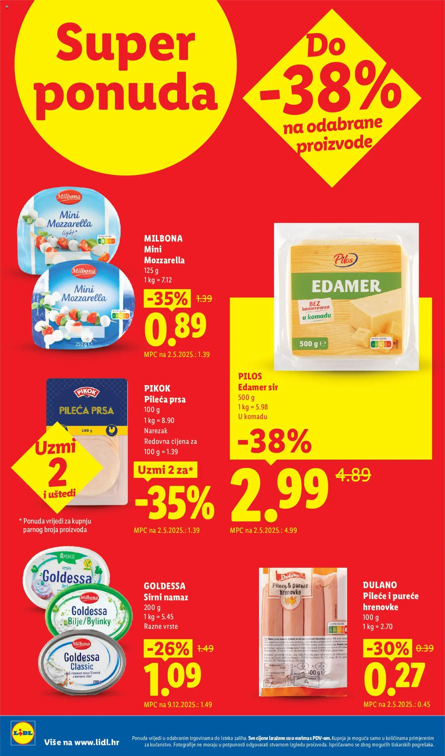 Lidl katalog | vrijedi od 06.07.2026 | Stranica: 2 | Proizvodi: Mozzarella, Hrenovke, Pileća prsa, Namaz