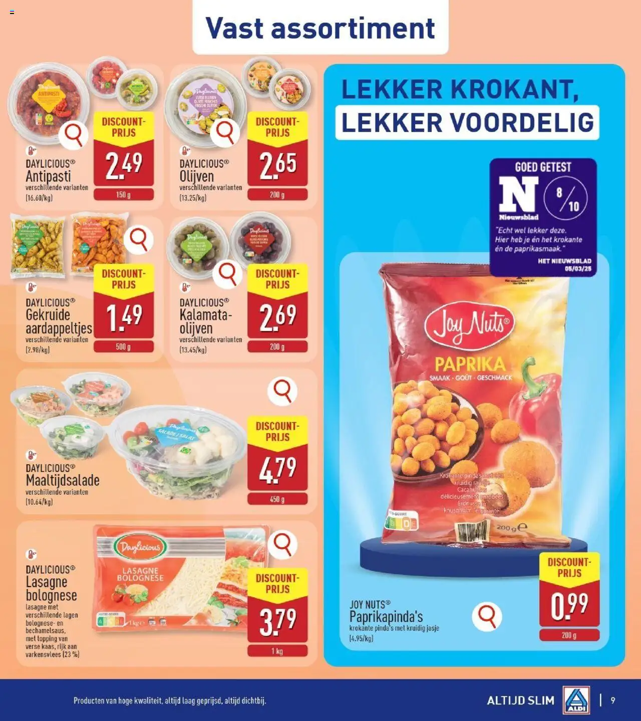 {H1} | Pagina: 9 | Producten: Varkensvlees, Lasagne, Salade, Olijven