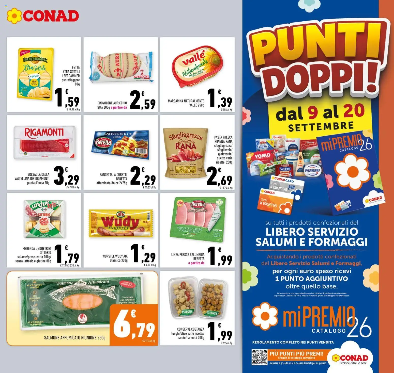 Volantino Conad del 09/09/2026 | Pagina: 9 | Prodotti: Salmone, Prosciutto, Pasta, Margarina