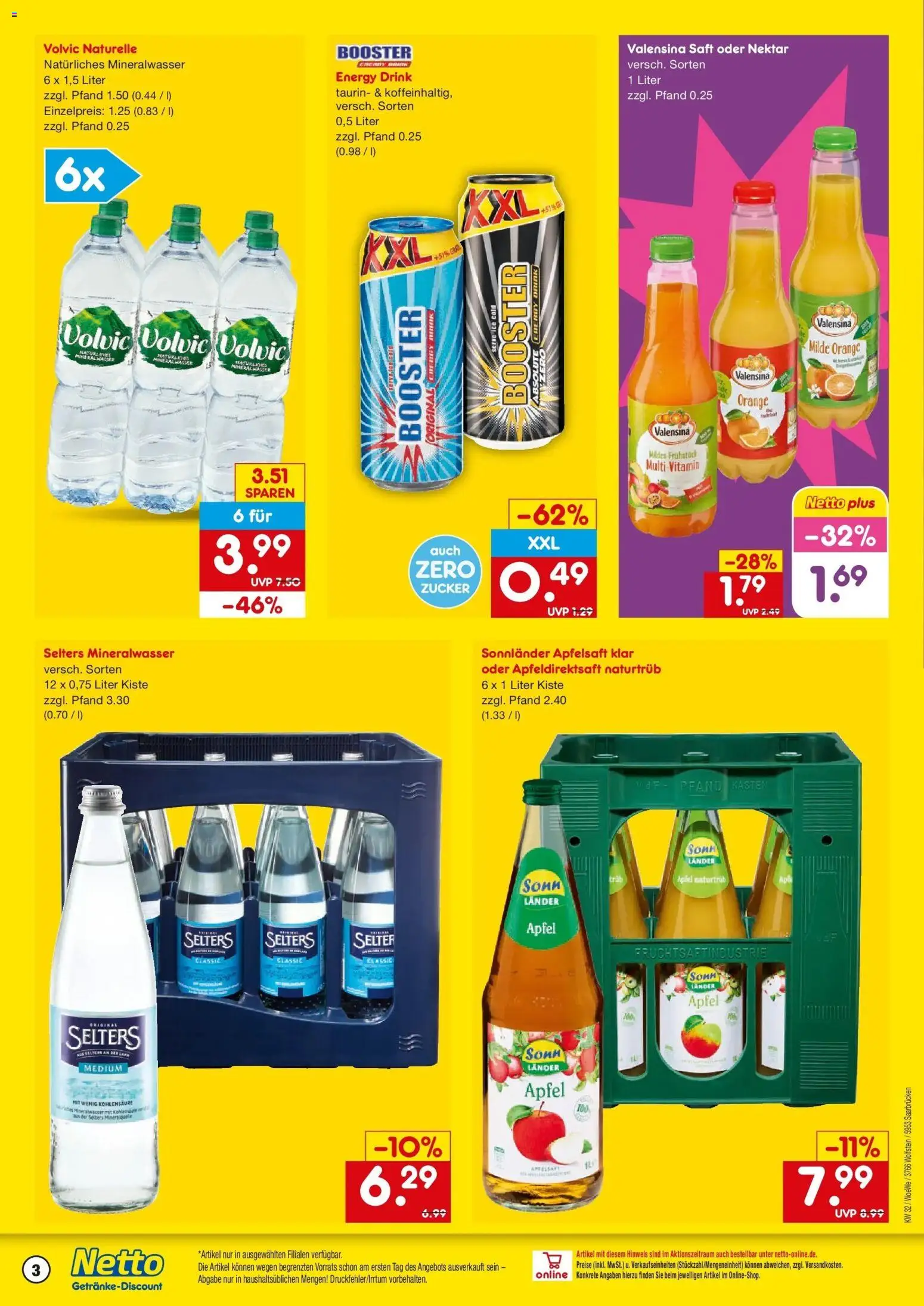 Netto Marken-Discount Prospekt Saarbrücken – gültig ab 03.08.2026 | Seite: 3 | Produkte: Energy, Äpfel, Saft, Volvic