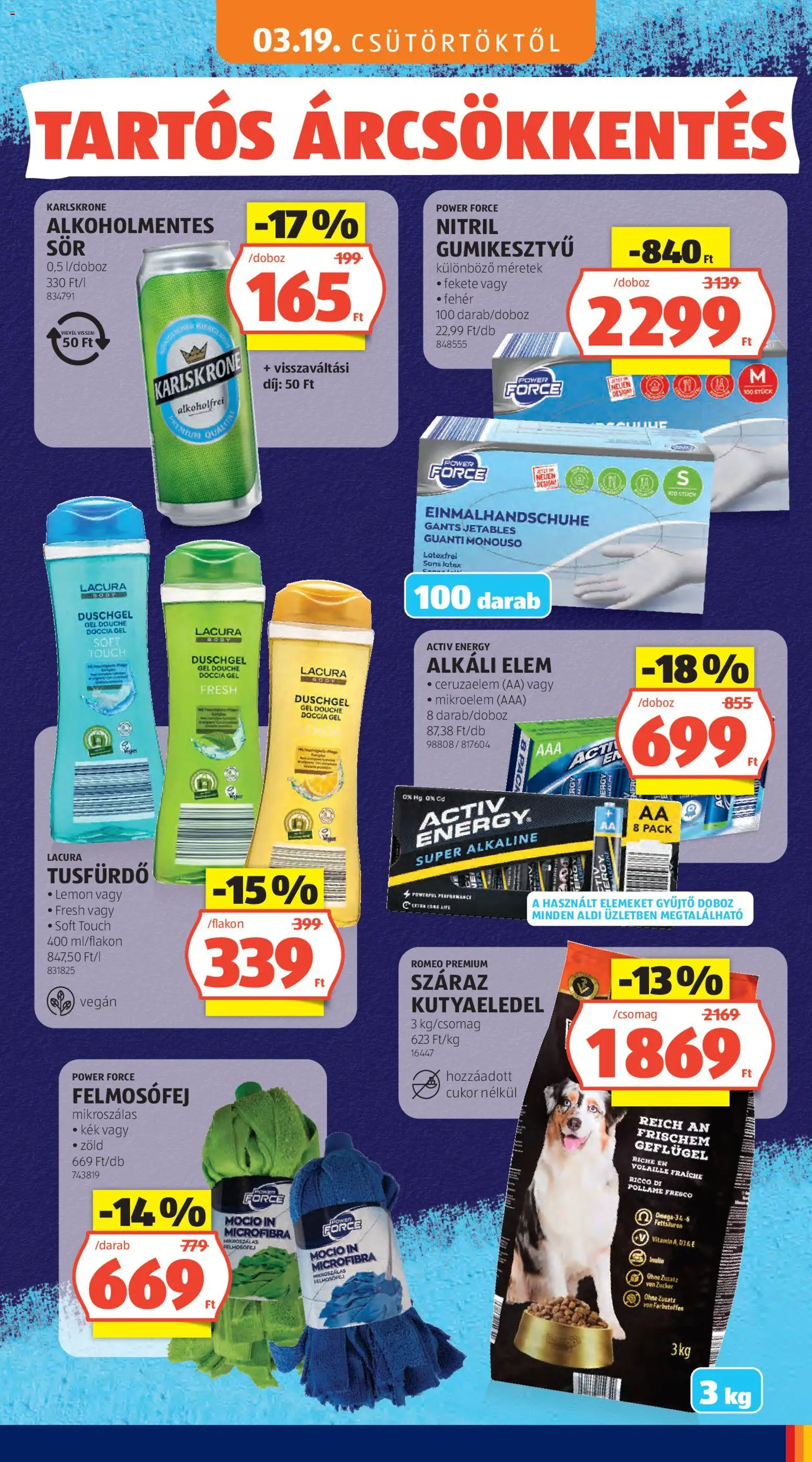 Aldi akciós ujság - amely érvényes a következő dátumtól: 09.04.2026 | Oldal: 7 | Termékek: Kutyaeledel, Sör, Gumikesztyű, Tusfürdő