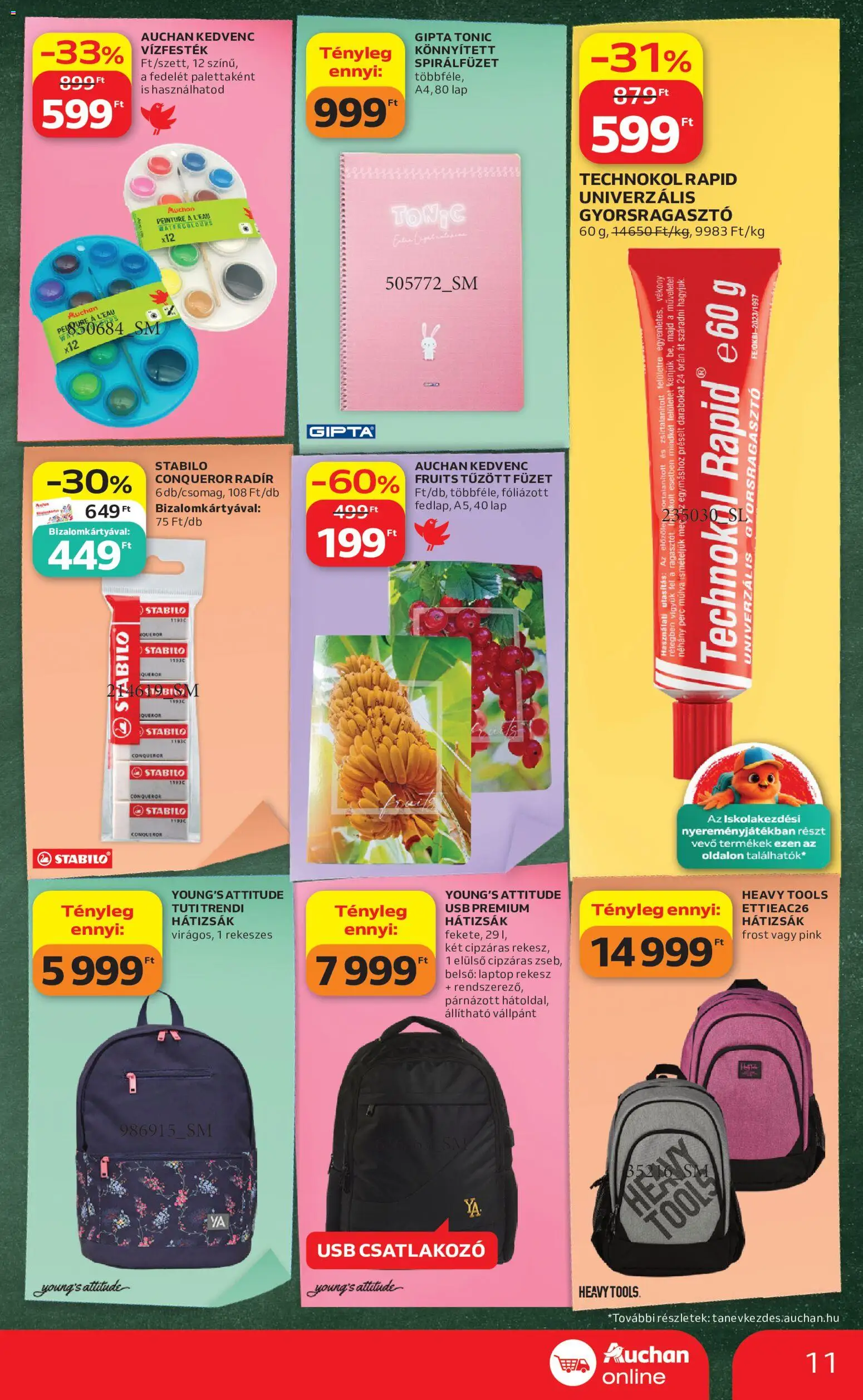 Auchan akciós ujság - amely érvényes a következő dátumtól: 2026.08.21. | Oldal: 11 | Termékek: Tonic, Ragasztó, USB, Lap