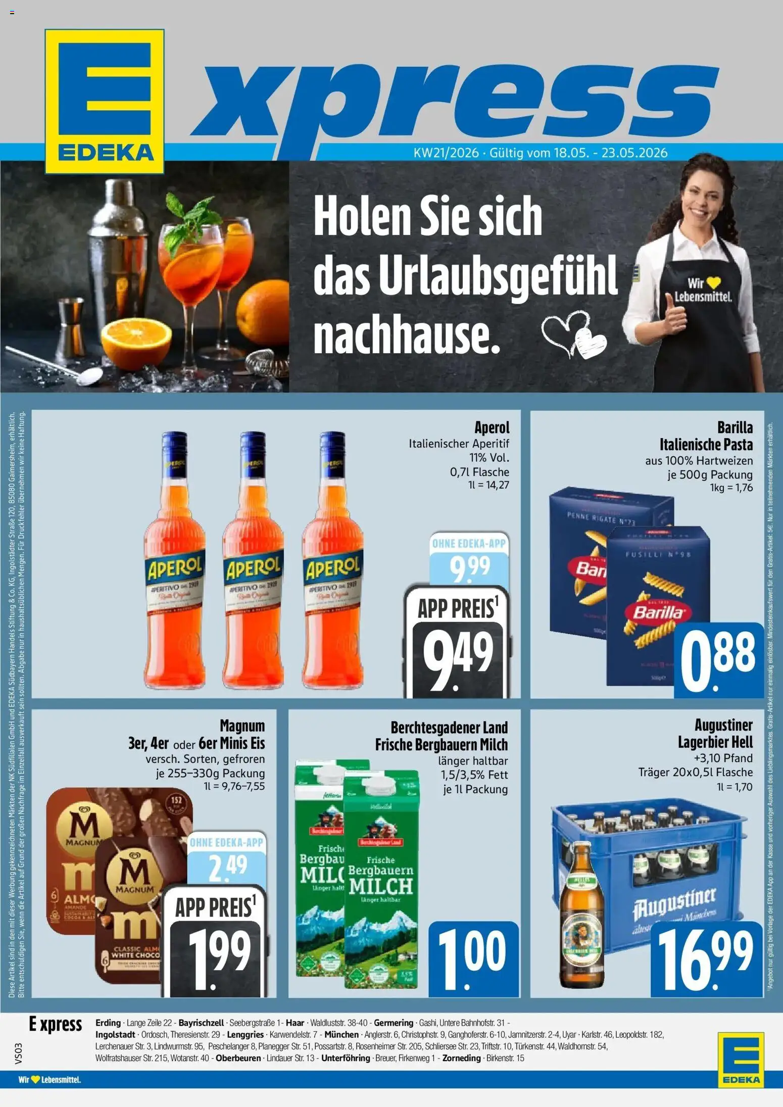 E xpress Prospekt Ingolstadt – gültig ab 17.05.2026 | Seite: 1 | Produkte: Milch, Barilla, Pasta, Aperol
