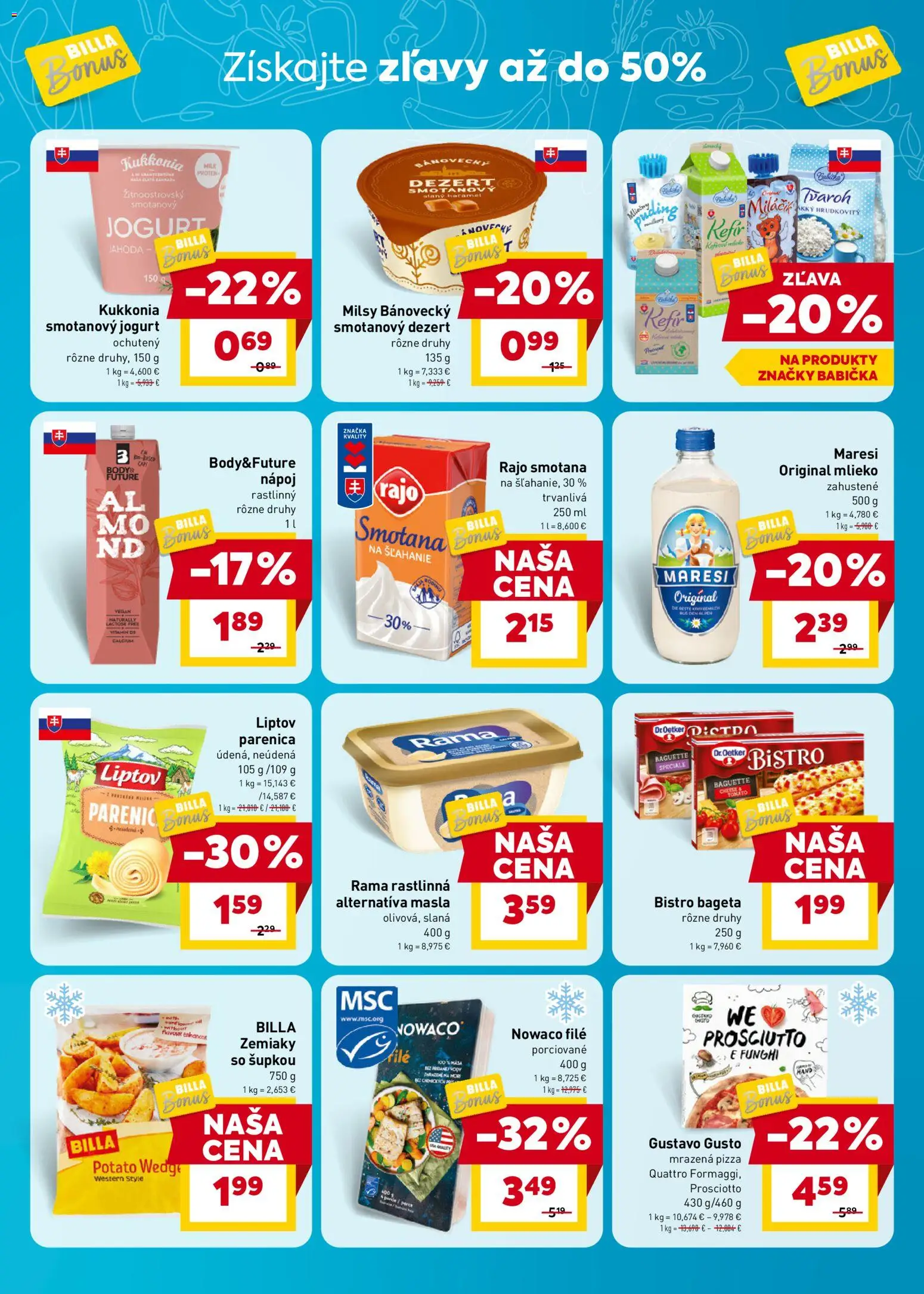 Nové Billa akcie – leták je platný od 17.06.2026 | Strana: 3 | Produkty: Jogurt, Smotana, Tvaroh, Zemiaky