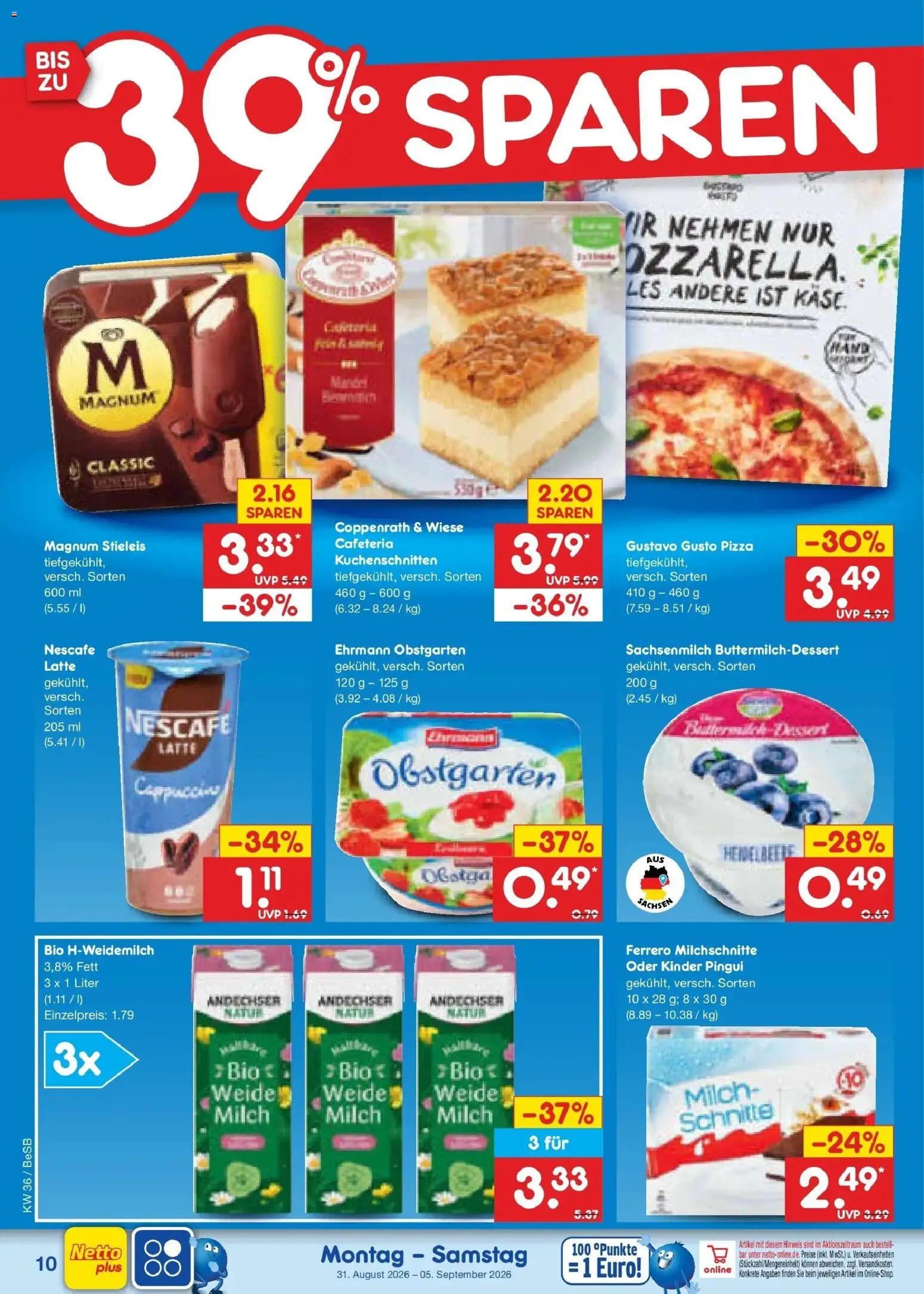 Netto Marken-Discount Prospekt Kremmen (ab 31.08.2026) » Angebote | Seite: 12 | Produkte: Gustavo gusto, Nescafe, Milch, Pizza