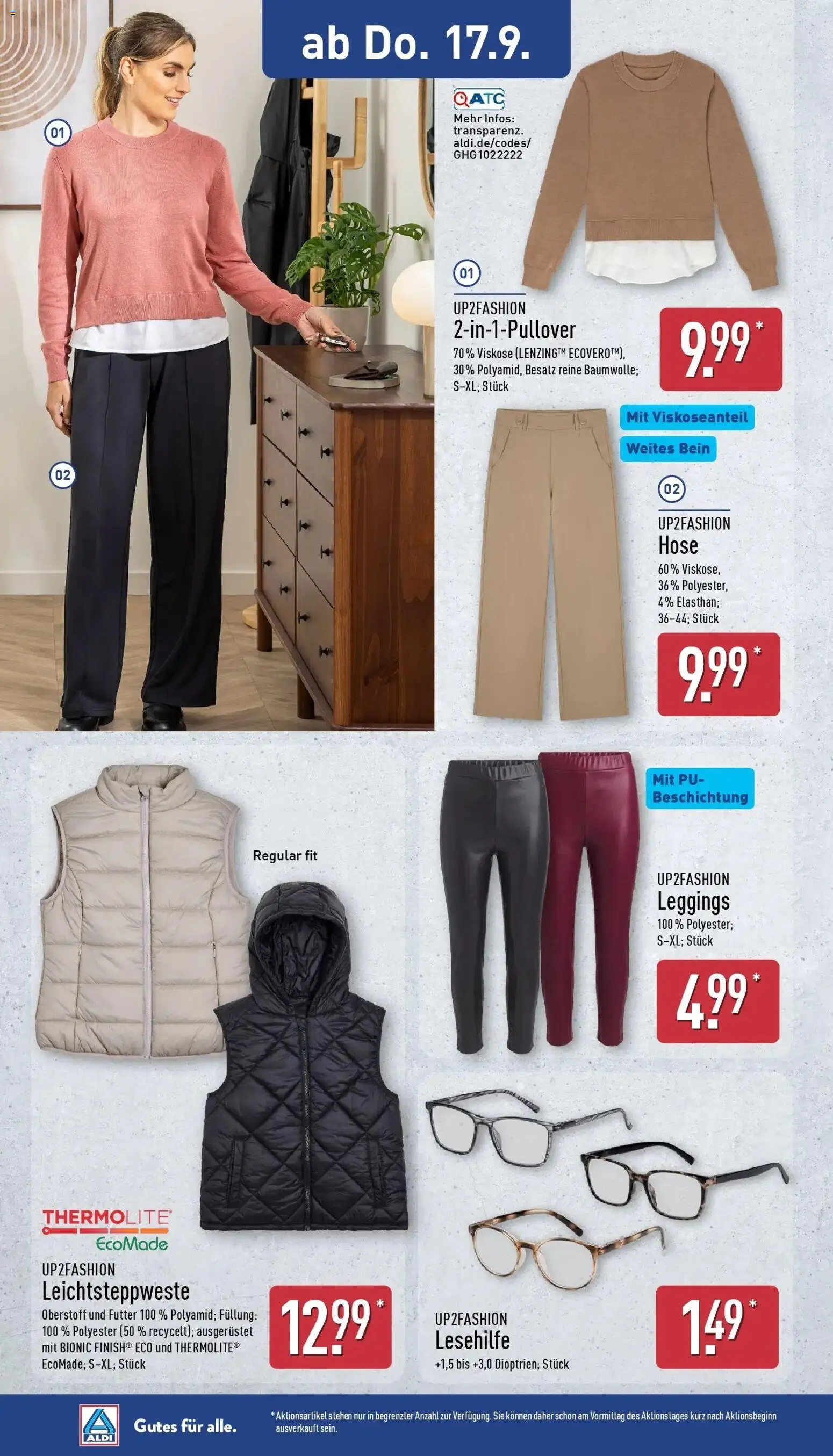 Aldi Aktueller Prospekt (ab 15.09.2026) » Angebote Online | Seite: 28 | Produkte: Up2fashion, Pullover, Hose, Leggings