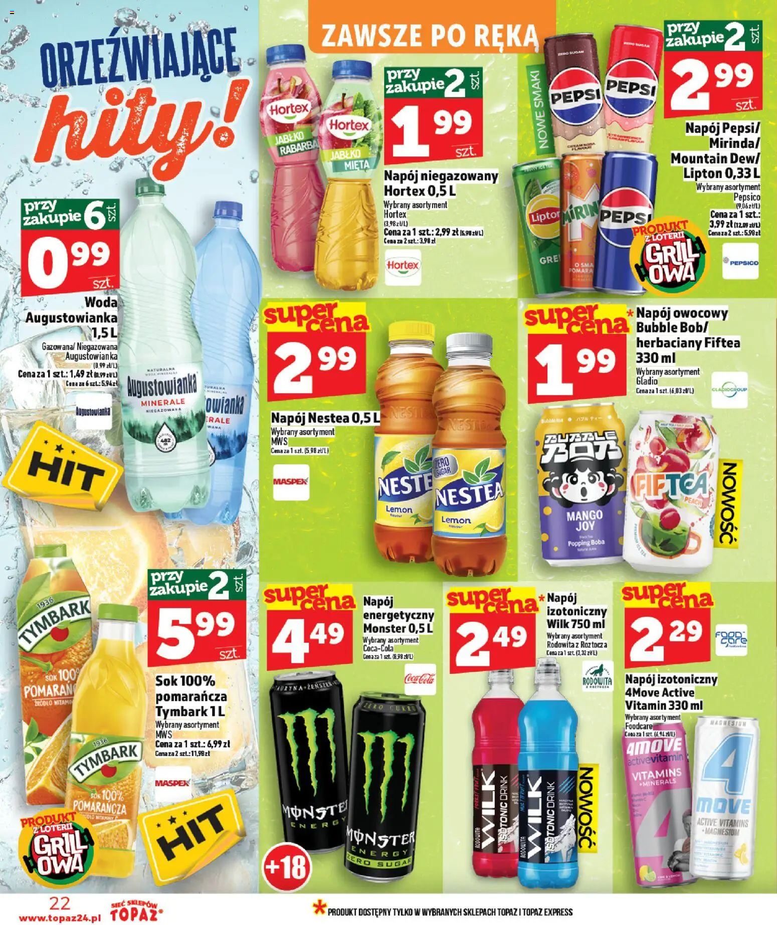 Topaz gazetka od 16.04.2026 | Strona: 22 | Produkty: Grill, Pepsi, Mięta, Woda