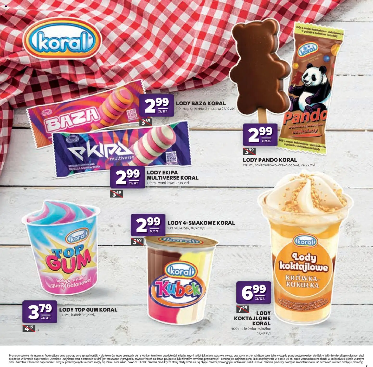 Stokrotka gazetka - Katalog Kulinarny od 20.08.2026 | Strona: 7 | Produkty: Stokrotka, Lody Koktajlowe, Lody koral, Pianki