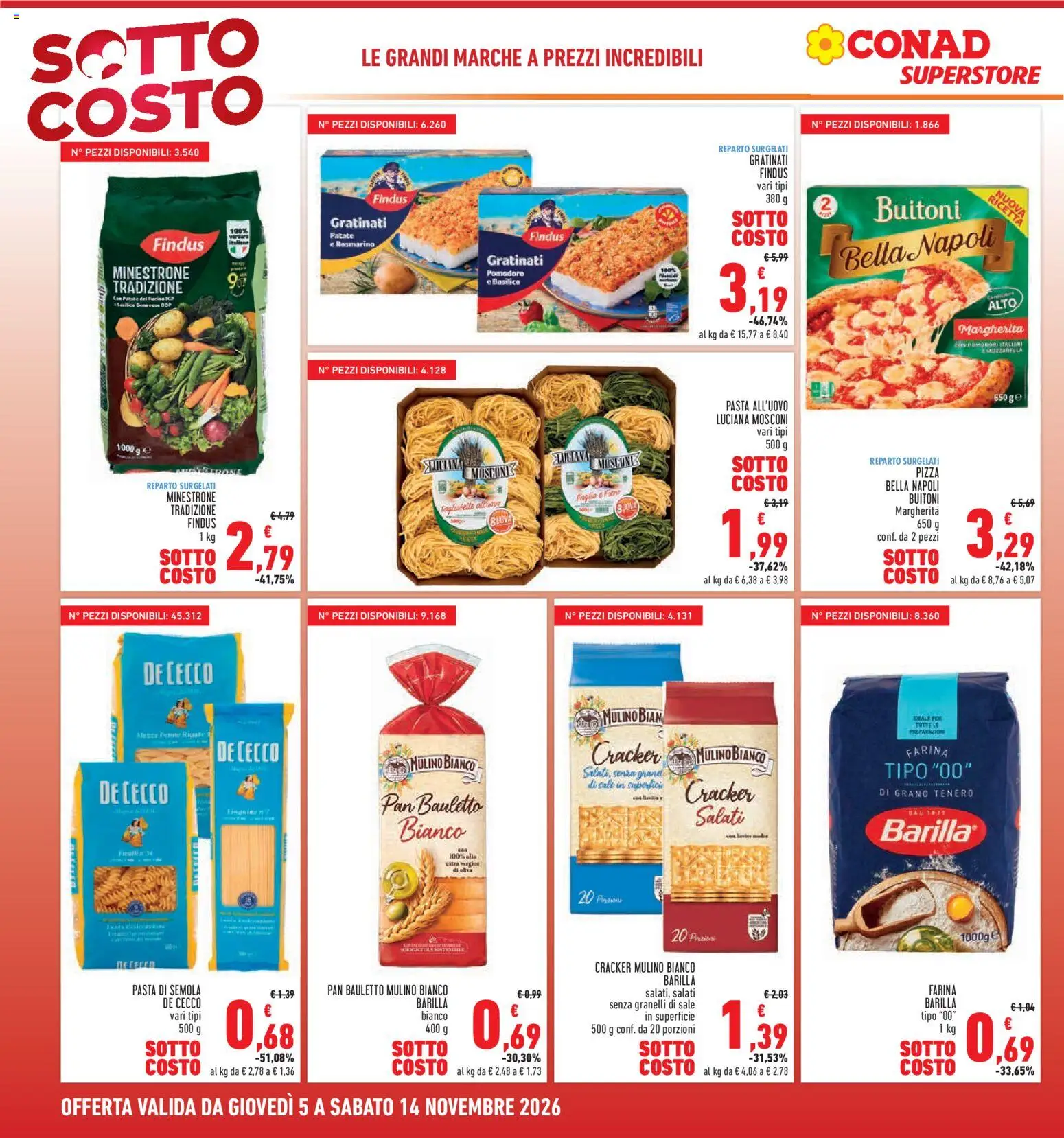 Volantino Conad del 05/11/2026 | Pagina: 4 | Prodotti: Sale, Farina, Cracker, Semola