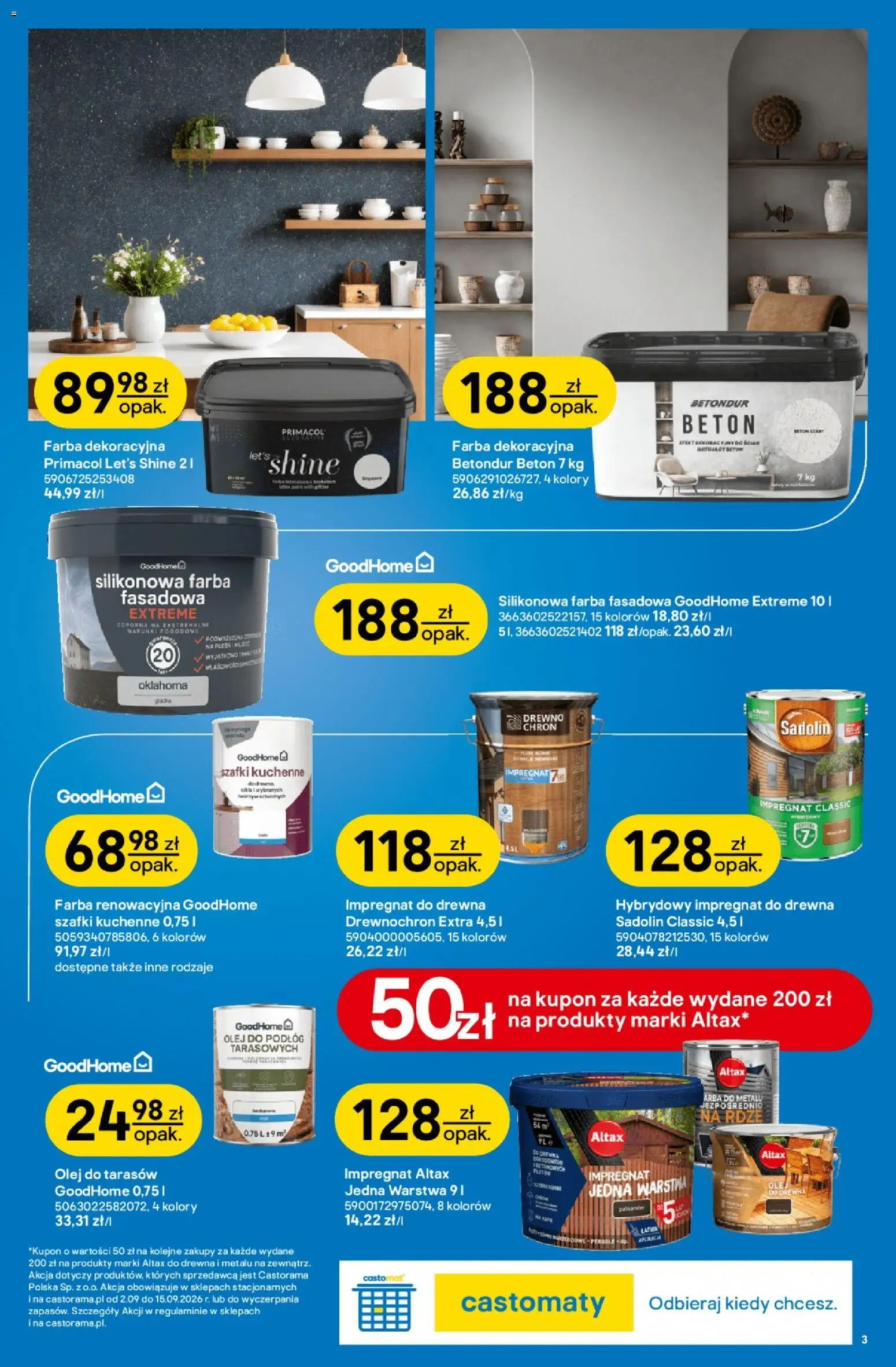 Castorama gazetka od 02.09.2026 | Strona: 3 | Produkty: Impregnat do drewna, Olej
