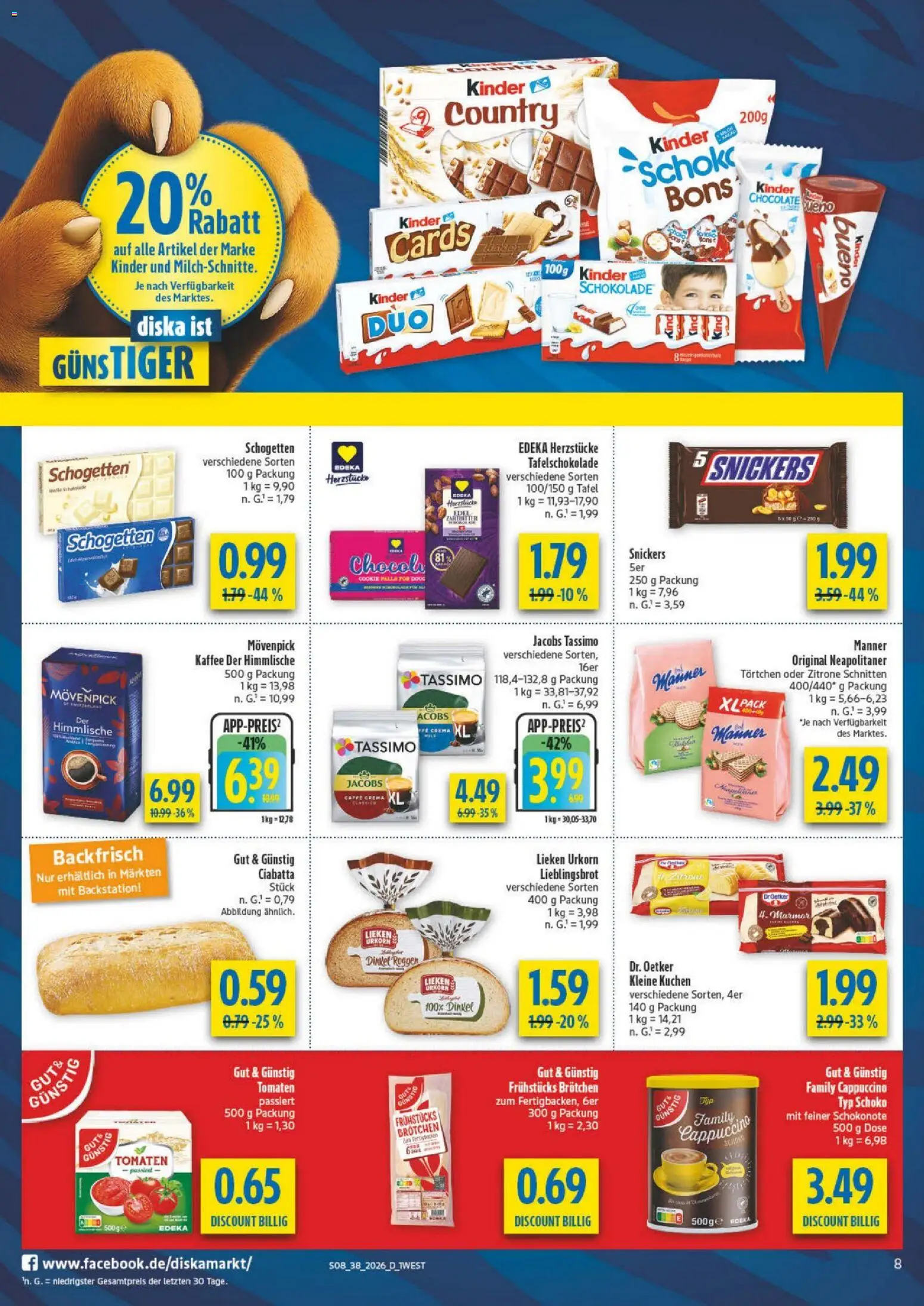 Diska - Diska Angebote Bayern KW38 – gültig ab 09.09.2026 | Seite: 8 | Produkte: Tomaten, Zitrone, Schogetten, Kuchen