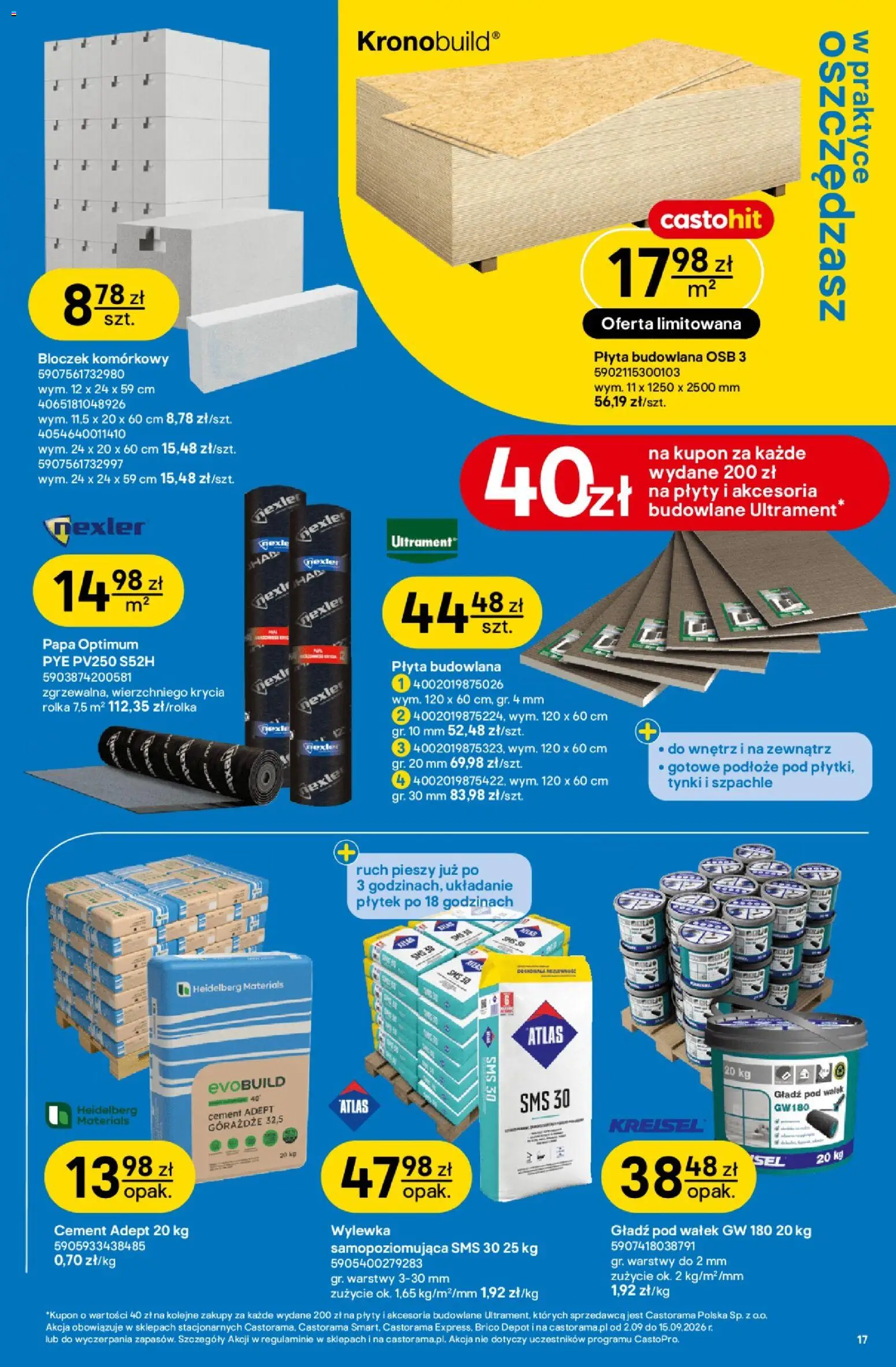 Castorama gazetka od 02.09.2026 | Strona: 17 | Produkty: Podłoże, Cement, Plyty