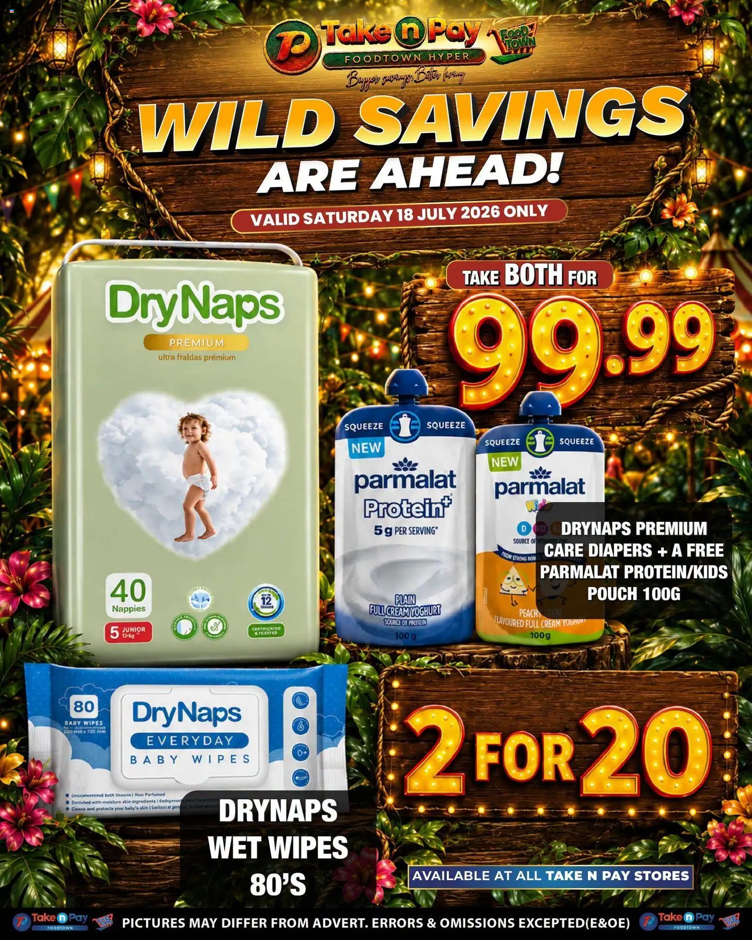 New Take n Pay catalogue – valid from 18/07/2026 | Page: 1 | Products: Yoghurt, Detergente líquido, Cream, Nappies