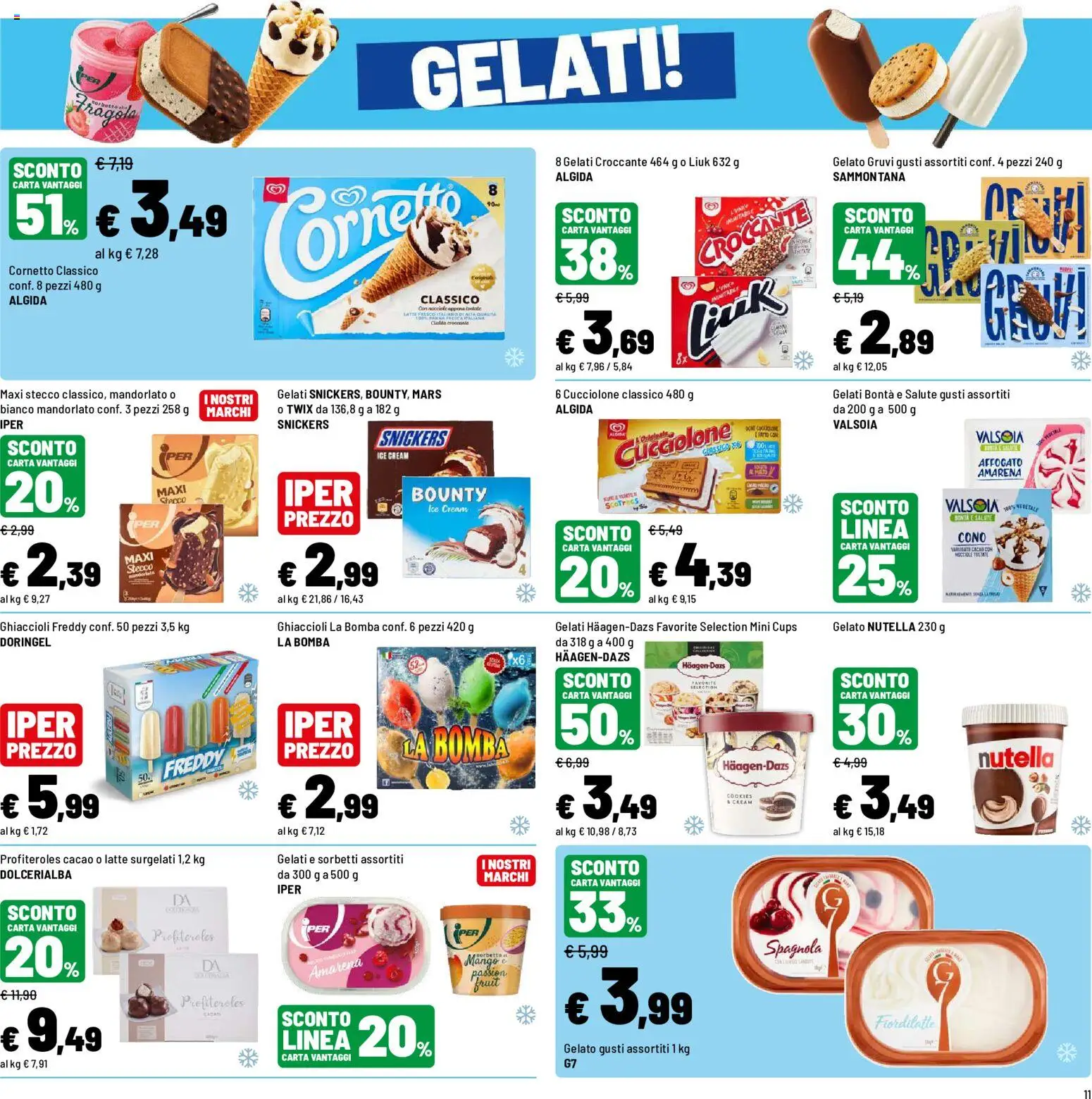 Volantino Iper del 20/07/2026 | Pagina: 11 | Prodotti: Cornetto, Sorbetto, Nutella, Cacao