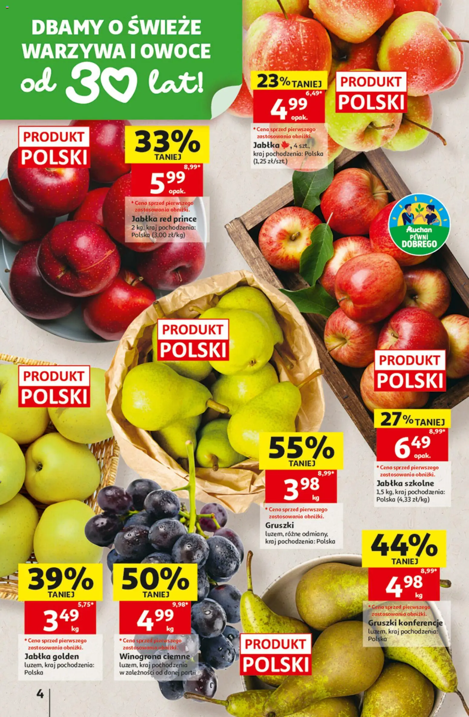 Auchan gazetka - Hipermarket od 08.10.2026 | Strona: 4 | Produkty: Winogrona, Jabłka, Warzywa, Owoce