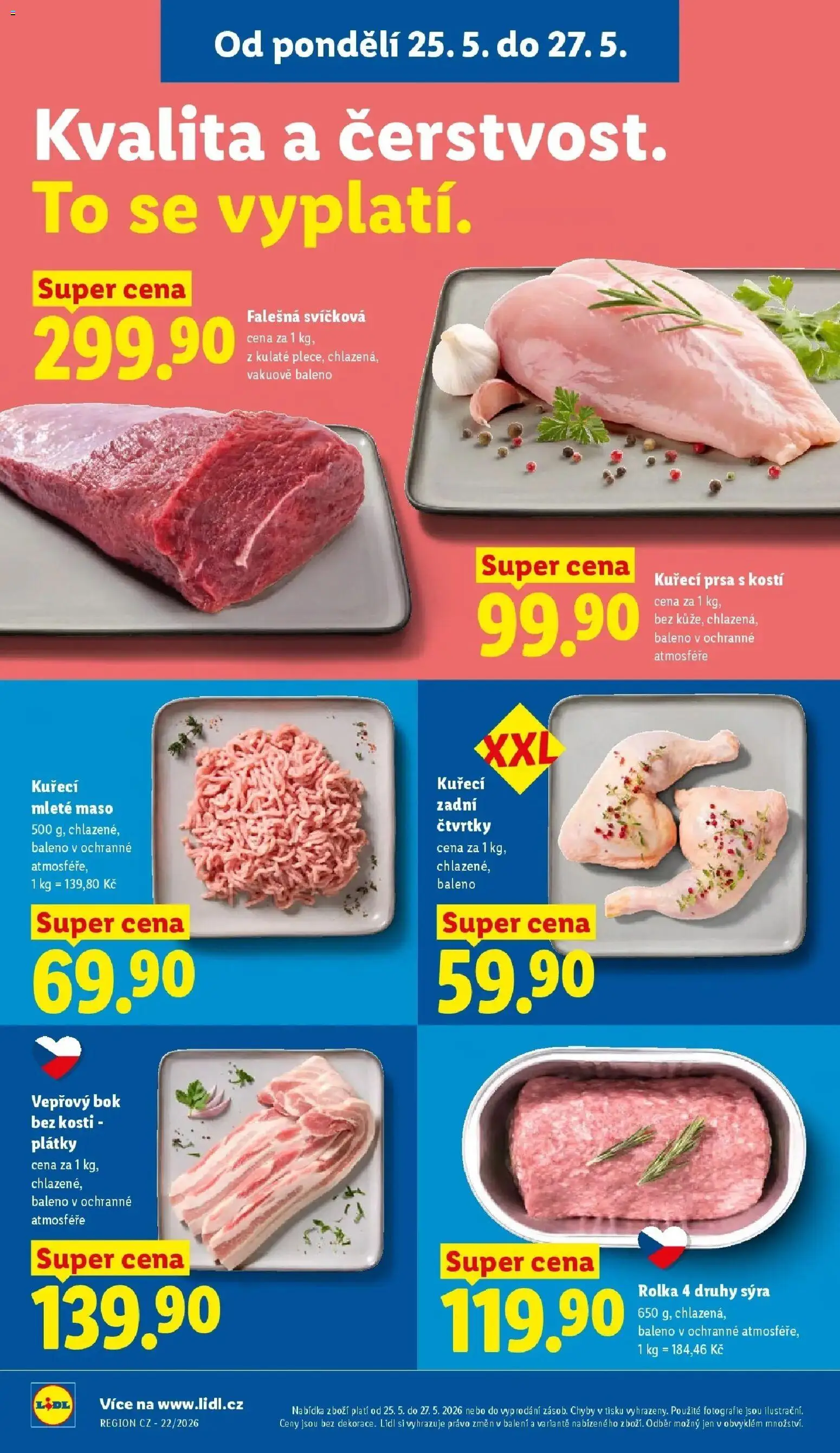 Lidl aktuální leták od 25.05.2026 | Strana: 14 | Produkty: Kuřecí prsa, Kuřecí mleté maso, Vepřový bok bez kosti, Mleté maso