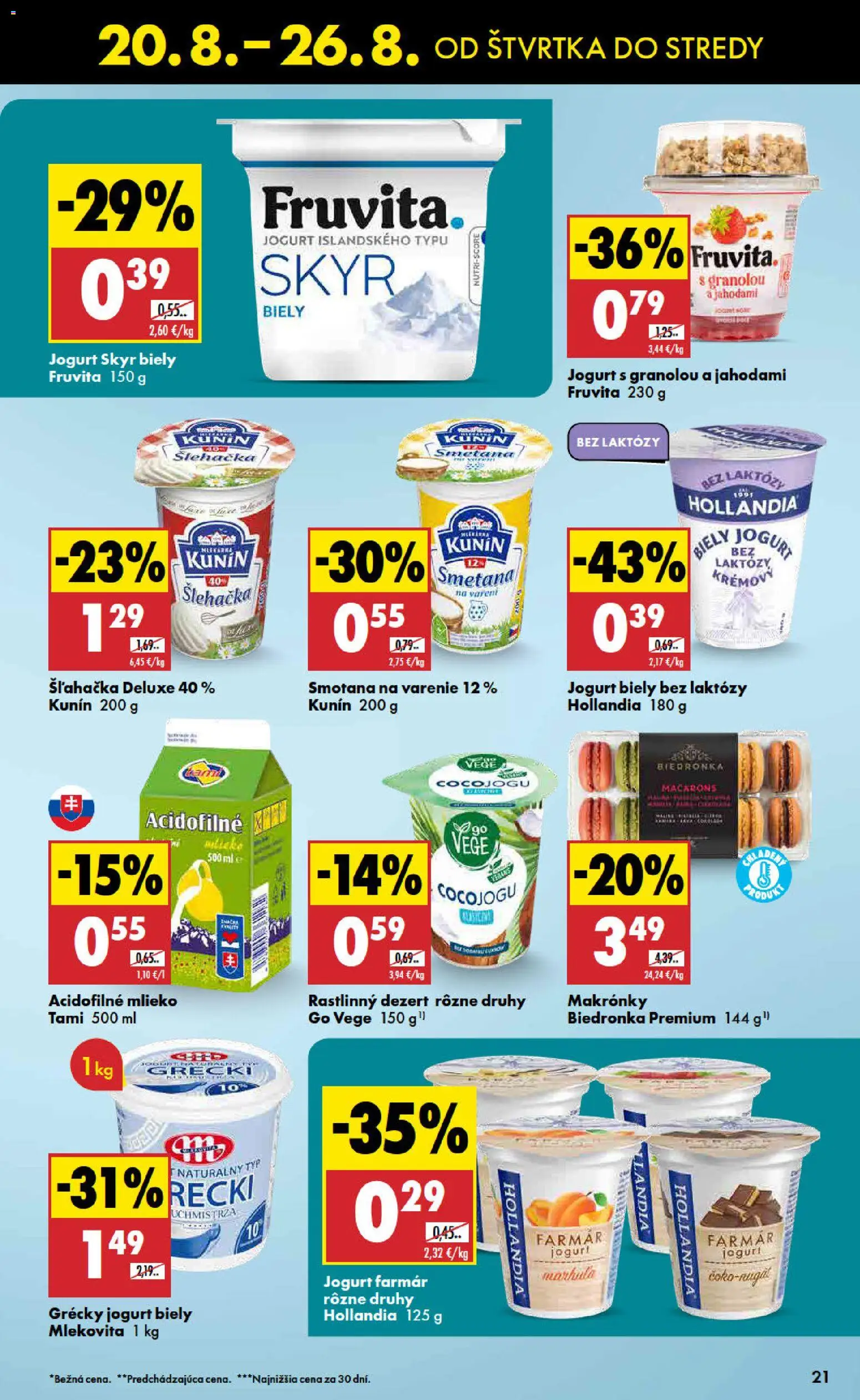 Nové Biedronka akcie – leták je platný od 20.08.2026 | Strana: 21 | Produkty: Mlieko, Biely jogurt, Dezert, Rastlinný dezert