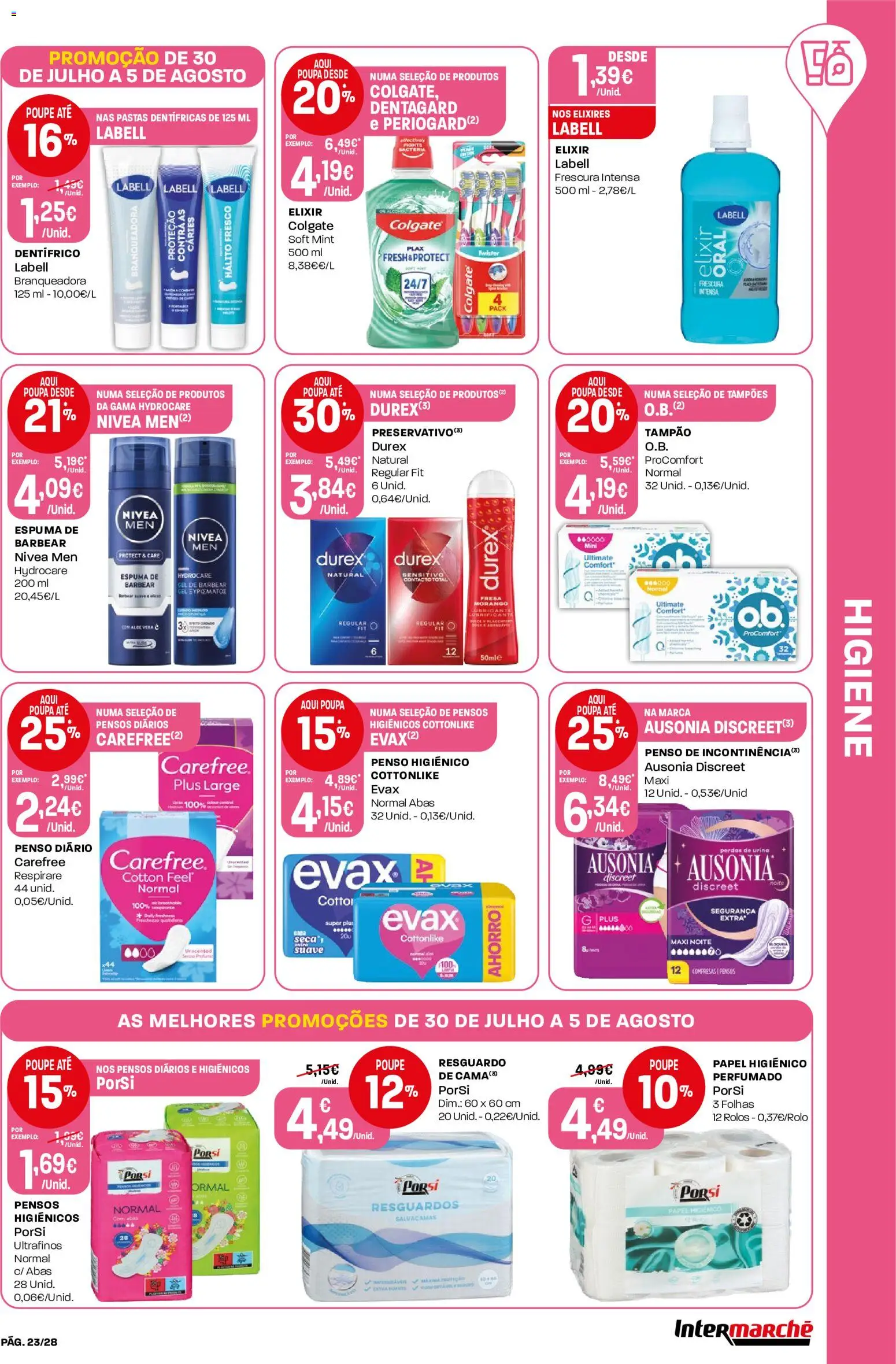 Intermarché Folheto Contact │ válido de 30/07/2026 | Página: 23 | Produtos: Papel higiénico, Pensos higiénicos, Espuma de barbear