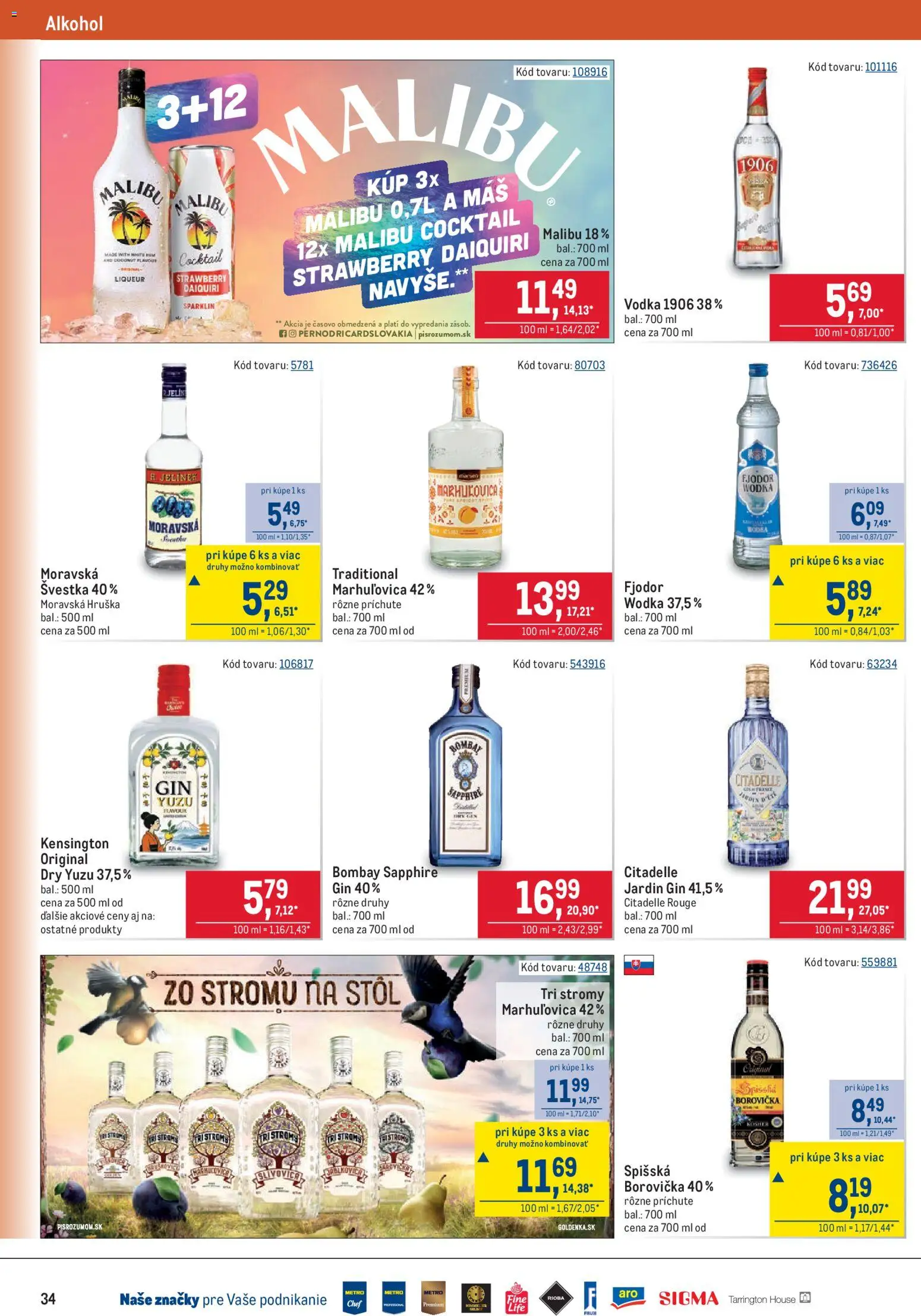 Nové Metro akcie – leták je platný od 17.06.2026 | Strana: 34 | Produkty: Stôl, Gin, Alkohol, Rum