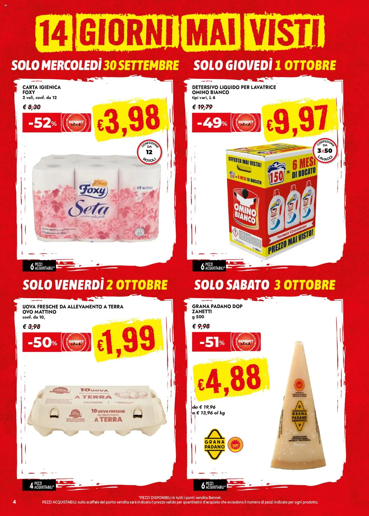 Volantino bennet del 24/09/2026 | Pagina: 4 | Prodotti: Carta igienica, Lavatrice, Scaffale, Terra