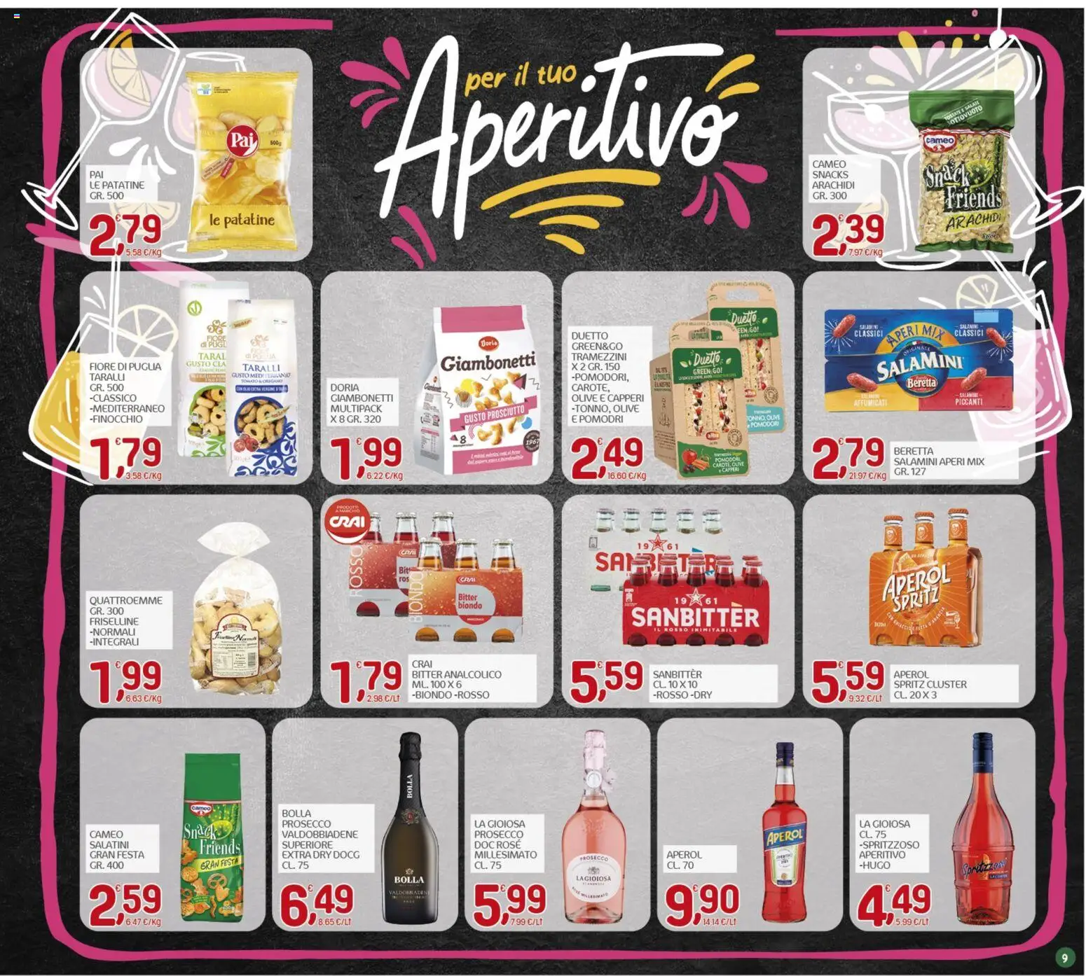 Volantino CRAI del 11.06.2026 | Pagina: 9 | Prodotti: Prosciutto, Pomodori, Arachidi, Aperol
